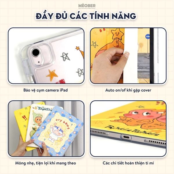  Bao da iPad Cute Origami PMART khe bút cố định gấp xếp xoay 360 cho Pro 11, Mini 6/7, Air 4/5/6/7, Gen7/8/9/10/11, Pro M4 by MèoBer 