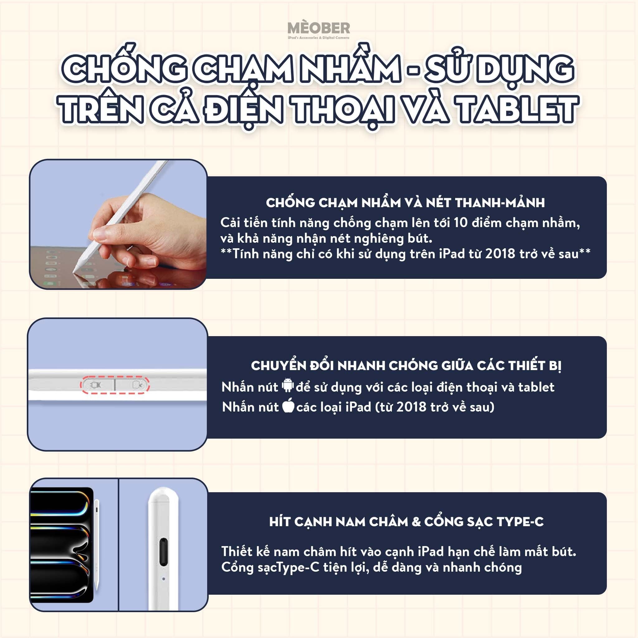  [2026] Bút cảm ứng BerPencil Hybrid dành cho điện thoại và iPad - Chống chạm nhầm, scribble thế hệ mới by MèoBer 