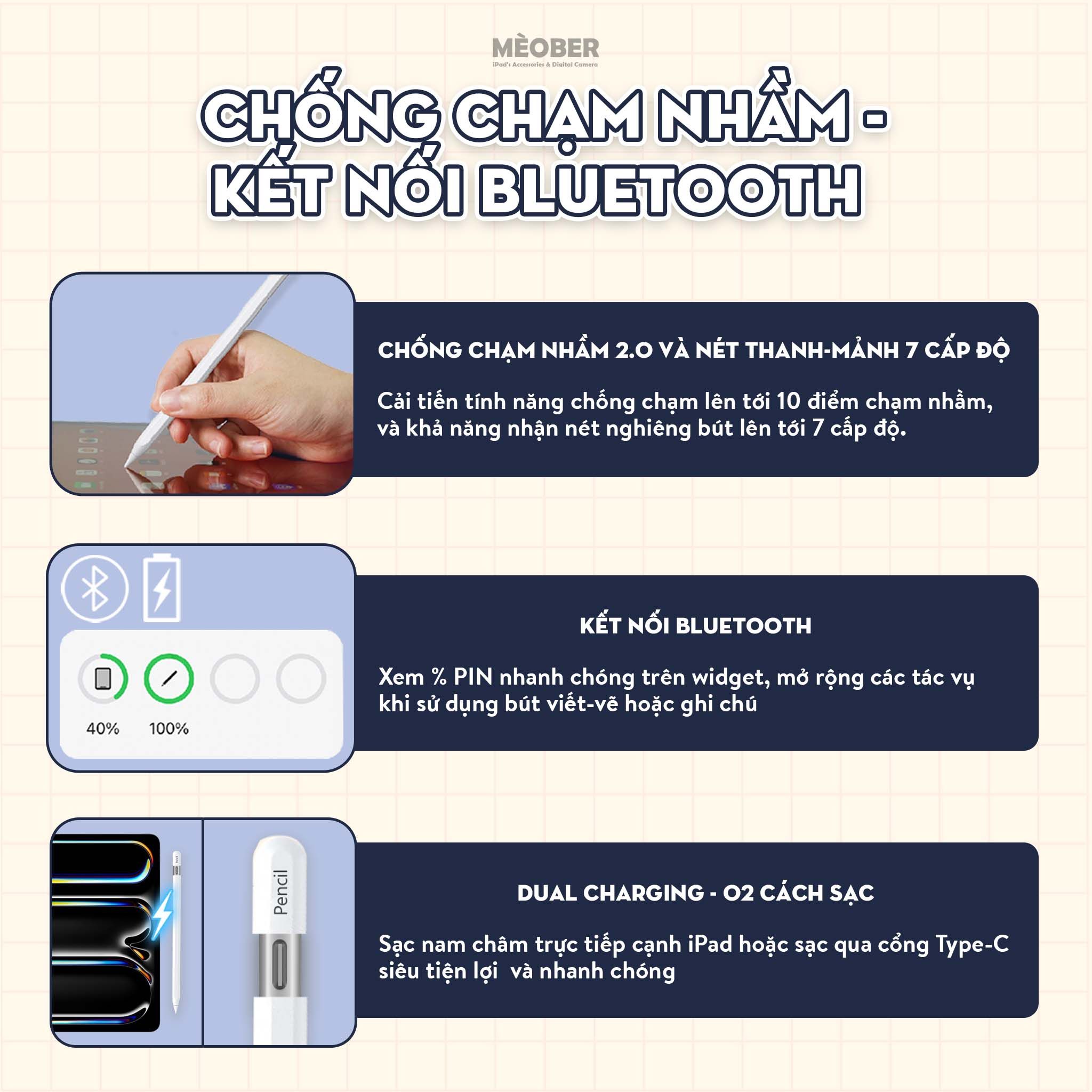  [2025] Bút cảm ứng BerPencil Pro M4/Air6 dành cho iPad - Chống chạm nhầm, scribble, sạc nam châm thế hệ mới by MèoBer 