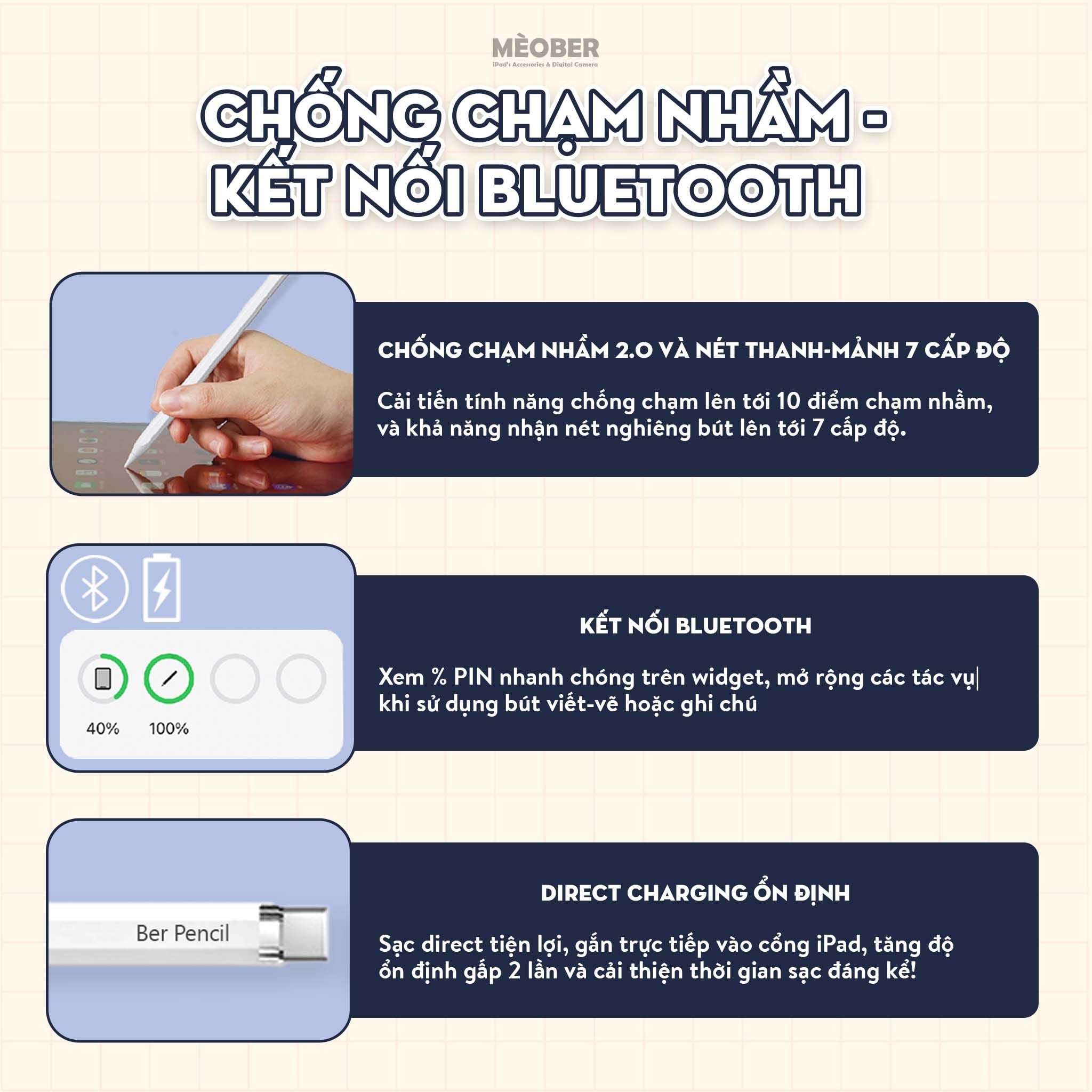  [New 2025] Bút cảm ứng BerPencil Pro Max dành cho iPad - Chống chạm nhầm, scribble, chuyển tẩy/ bút by MèoBer 