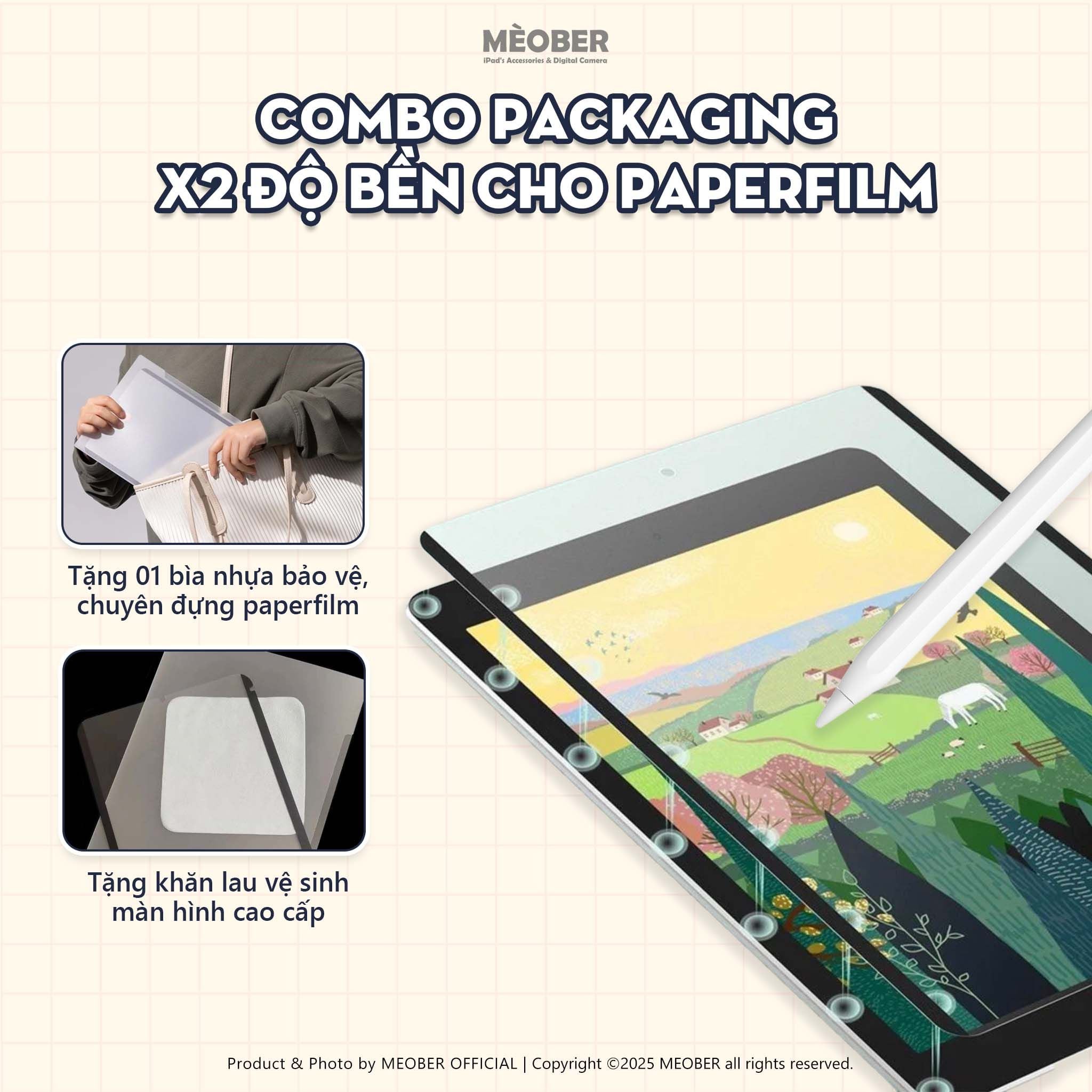  [Paperlike Tháo Rời] Dán màn hình iPad BerPaper Magnetic & Nano Paperfilm - Hỗ trợ tháo rời, tạo cảm giác viết bút dễ dàng by Meober 