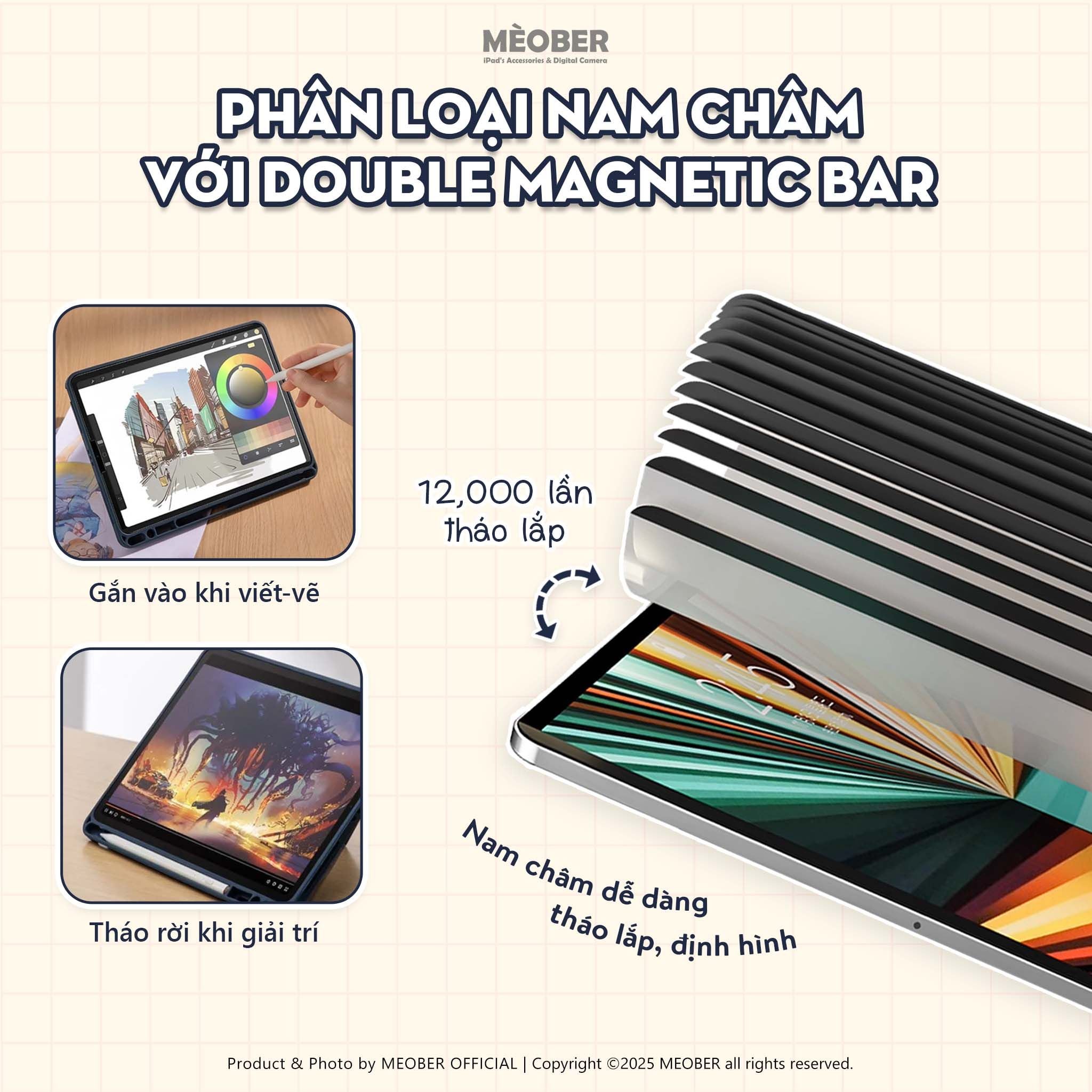  [Paperlike Tháo Rời] Dán màn hình iPad BerPaper Magnetic & Nano Paperfilm - Hỗ trợ tháo rời, tạo cảm giác viết bút dễ dàng by Meober 