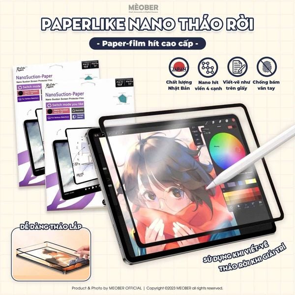  [Made in Japan] Dán màn hình iPad Paperlike Nano - Nhám mịn mới, hỗ trợ tháo rời nano, tăng cường hiển thị by MèoBer 