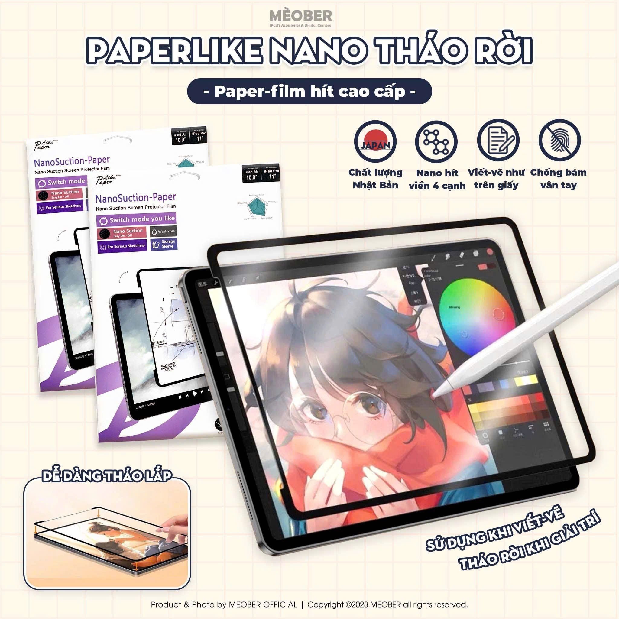  [Made in Japan] Dán màn hình iPad Paperlike Nano - Nhám mịn mới, hỗ trợ tháo rời nano, tăng cường hiển thị by MèoBer 