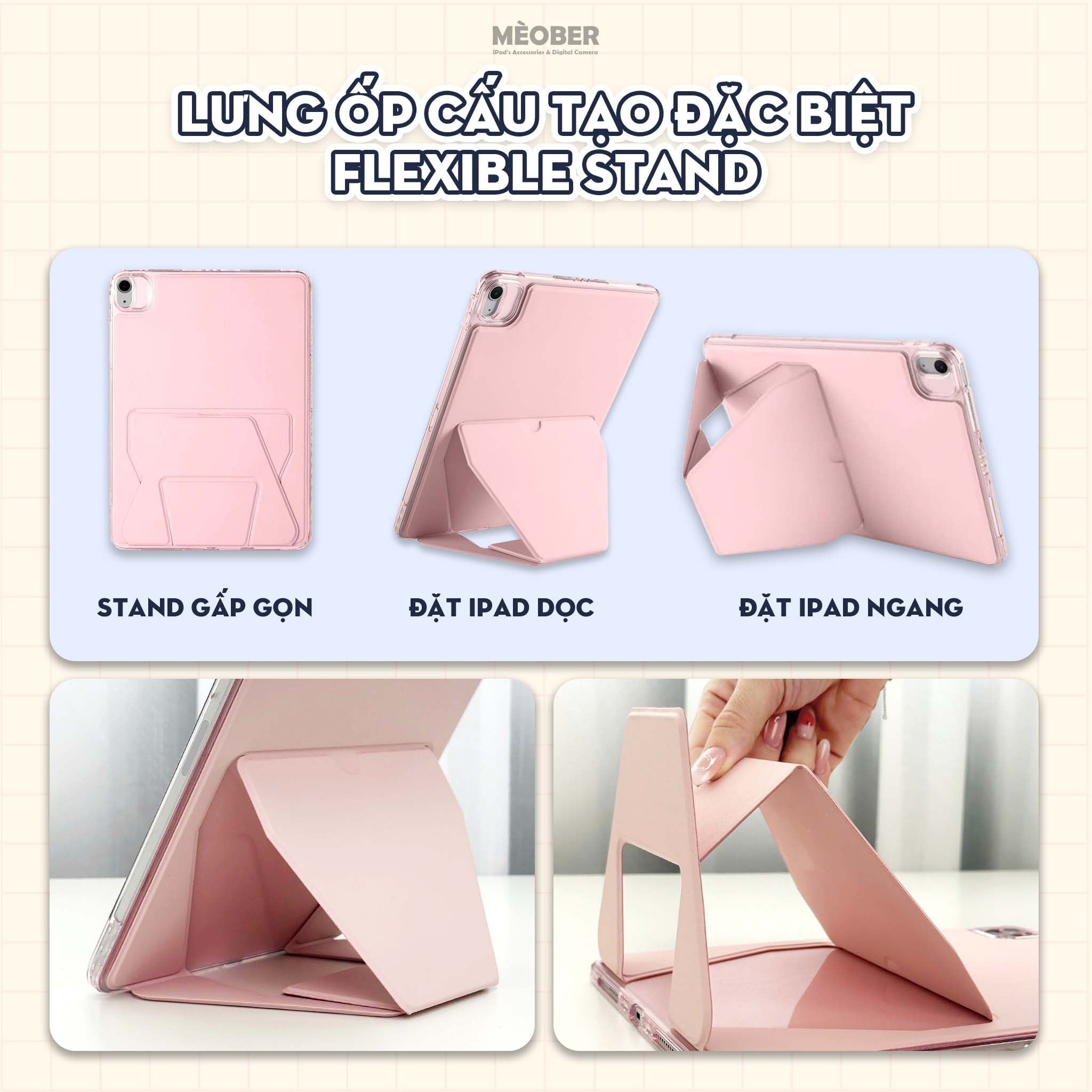  Ốp lưng iPad kiêm giá đỡ Basic Flexible Stand - Có chân đứng xoay ngang dọc, Chống sốc, va đập, Chống trầy xước by MèoBer 