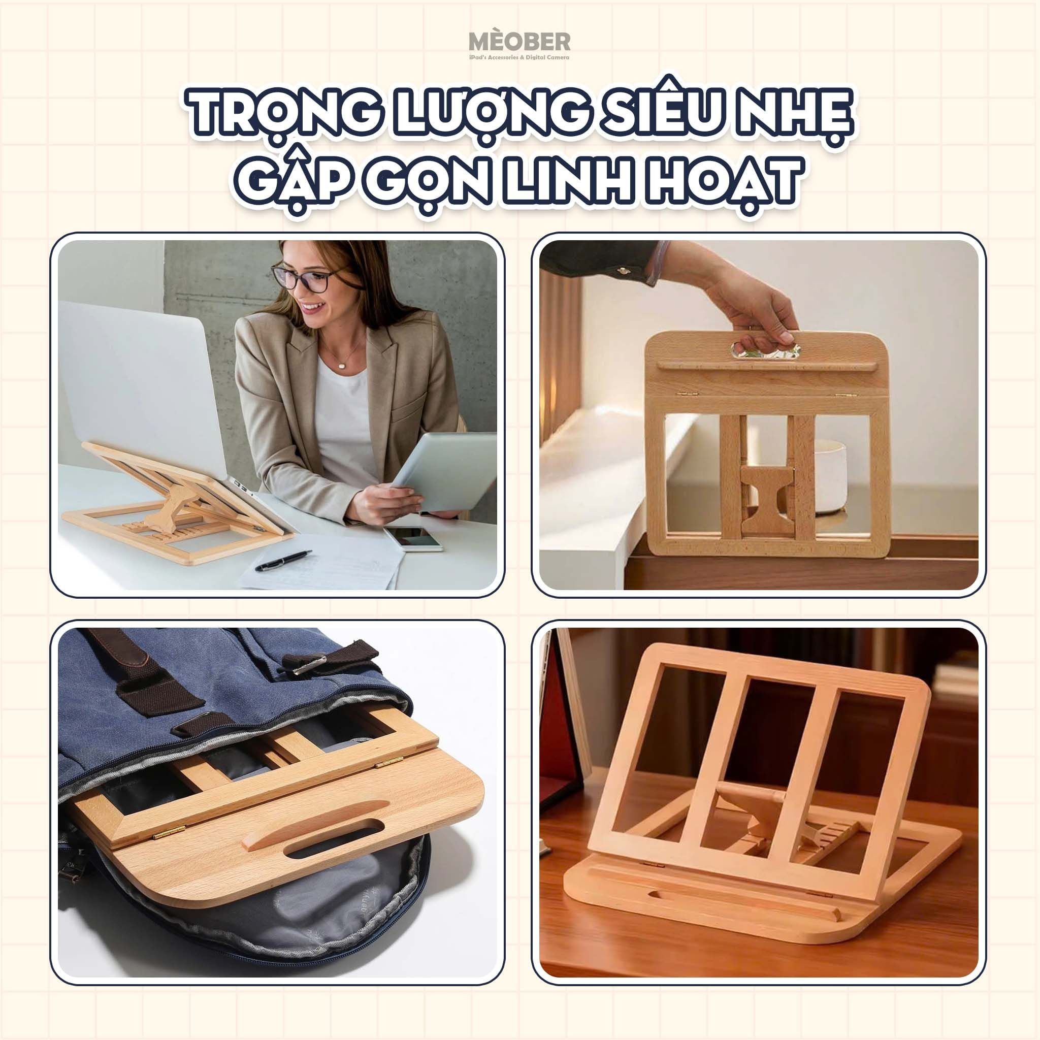  Kệ, Giá Đỡ Laptop & iPad Gỗ Cao Cấp Woody Art Stand, hỗ trợ viết vẽ, tản nhiệt máy, kê đa góc nghiêng by MèoBer 