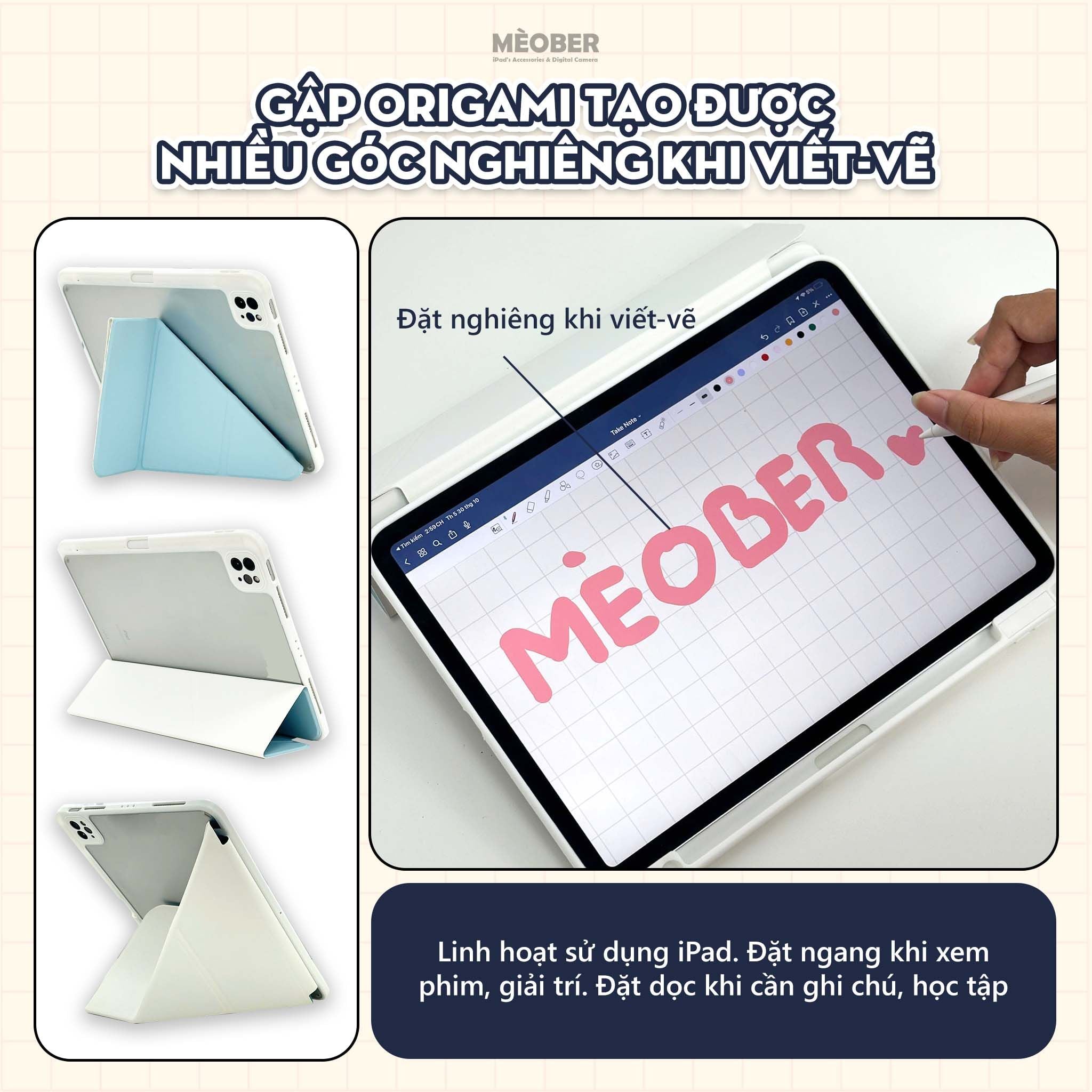  Bao da iPad Origami Pastel, gấp xếp xoay 360 cho Pro 11, Mini 6/7, Air 4/5/6/7, Gen10/11 A16, Pro M4 - lưng trong viền đồng màu by MèoBer 