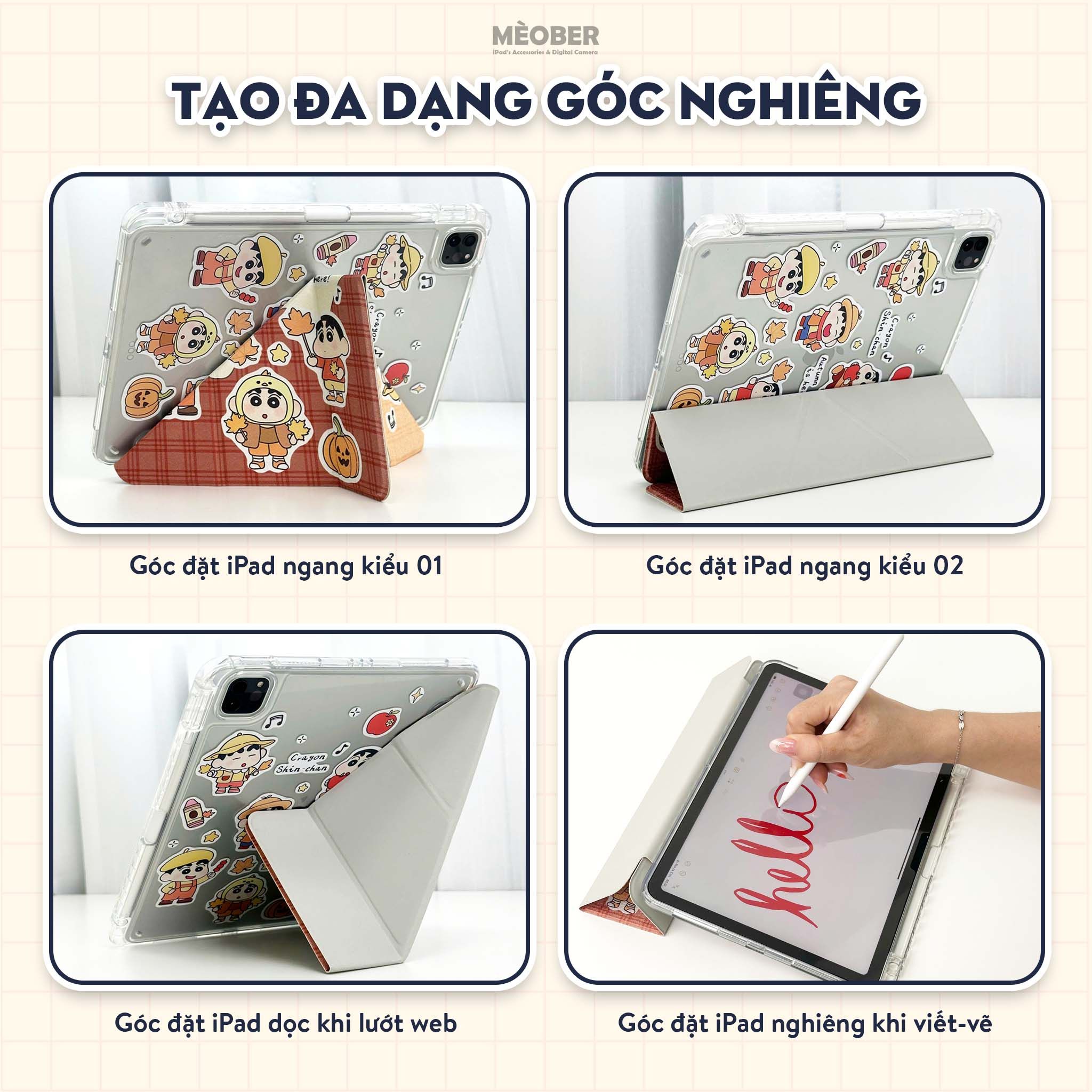  Bao da iPad Cute Origami Daily khe bút cố định gấp xếp xoay 360 cho Pro 11, Mini 6/7, Air 4/5/6/7, Gen7/8/9/10/11, Pro M4 by MèoBer 