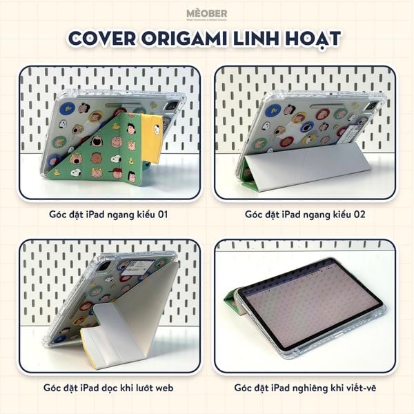  Bao da iPad Cute Origami Pen Holder gấp xếp xoay 360 by MèoBer 