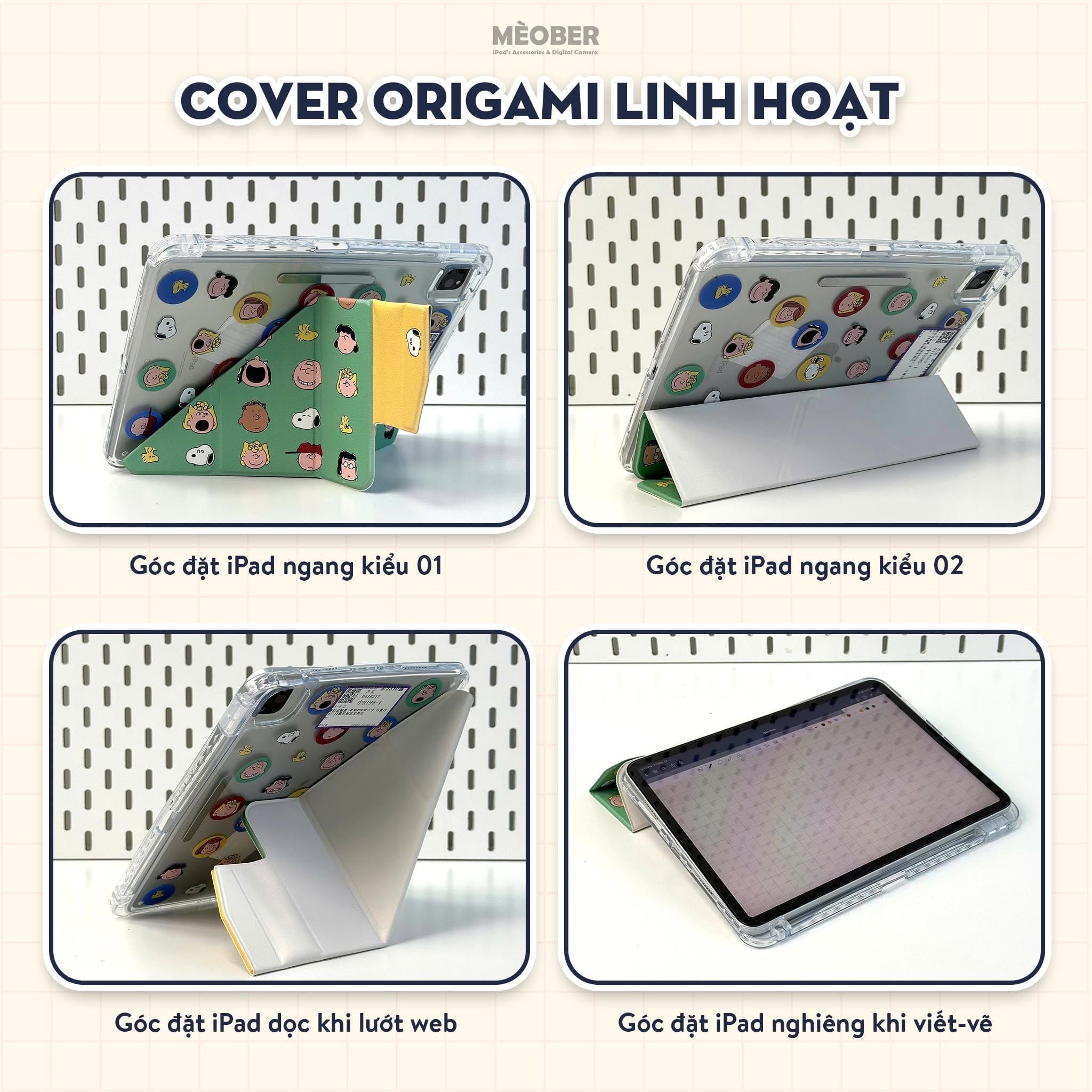  Bao da iPad Cute Origami Pen Holder gấp xếp xoay 360 by MèoBer 