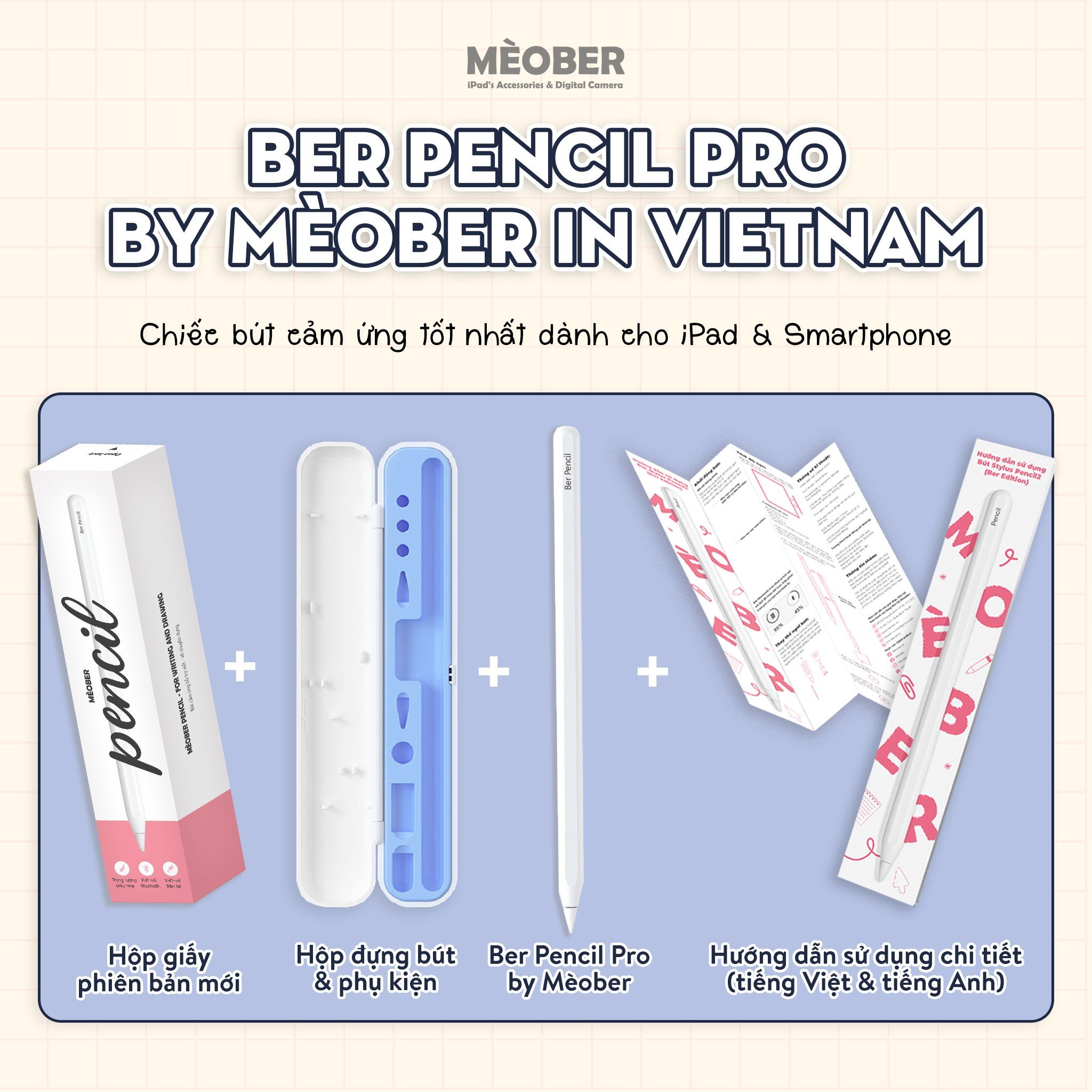  Bút cảm ứng BerPencil Pro dành cho iPad - Chống chạm nhầm, chuyển chữ viết thành văn bản, sạc nam châm by MèoBer 