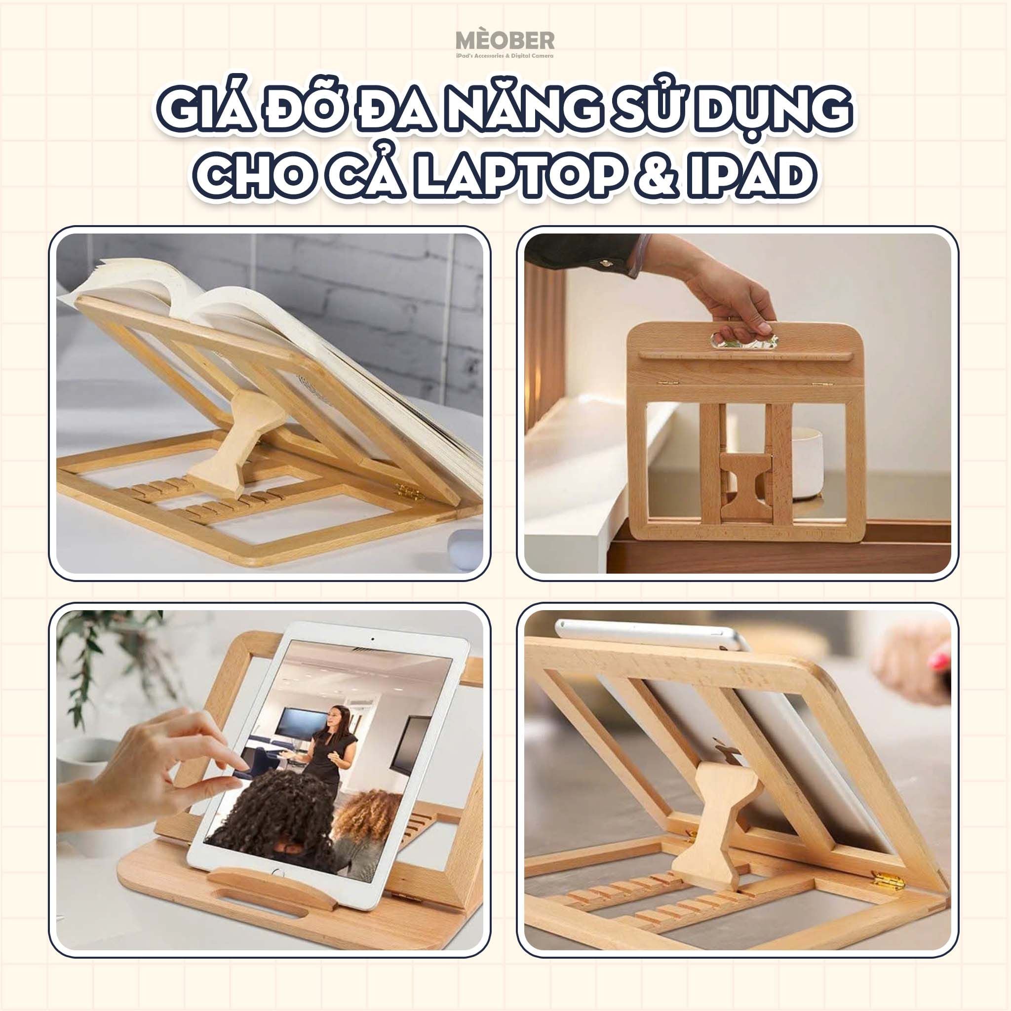  Kệ, Giá Đỡ Laptop & iPad Gỗ Cao Cấp Woody Art Stand, hỗ trợ viết vẽ, tản nhiệt máy, kê đa góc nghiêng by MèoBer 