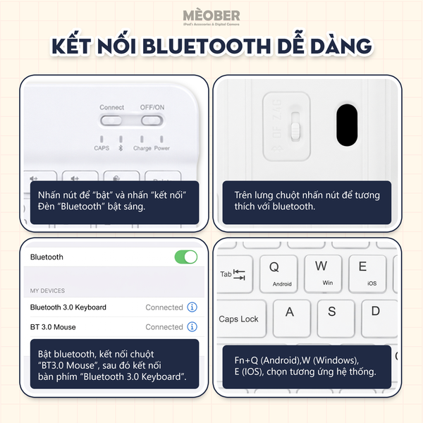  Bộ Bàn Phím và Chuột Bluetooth Không Dây Siêu Mỏng Nhẹ Dành Cho iPad Pro 11, Air4, Gen 5/6/7/8/9, Laptop, Smartphone v.v 