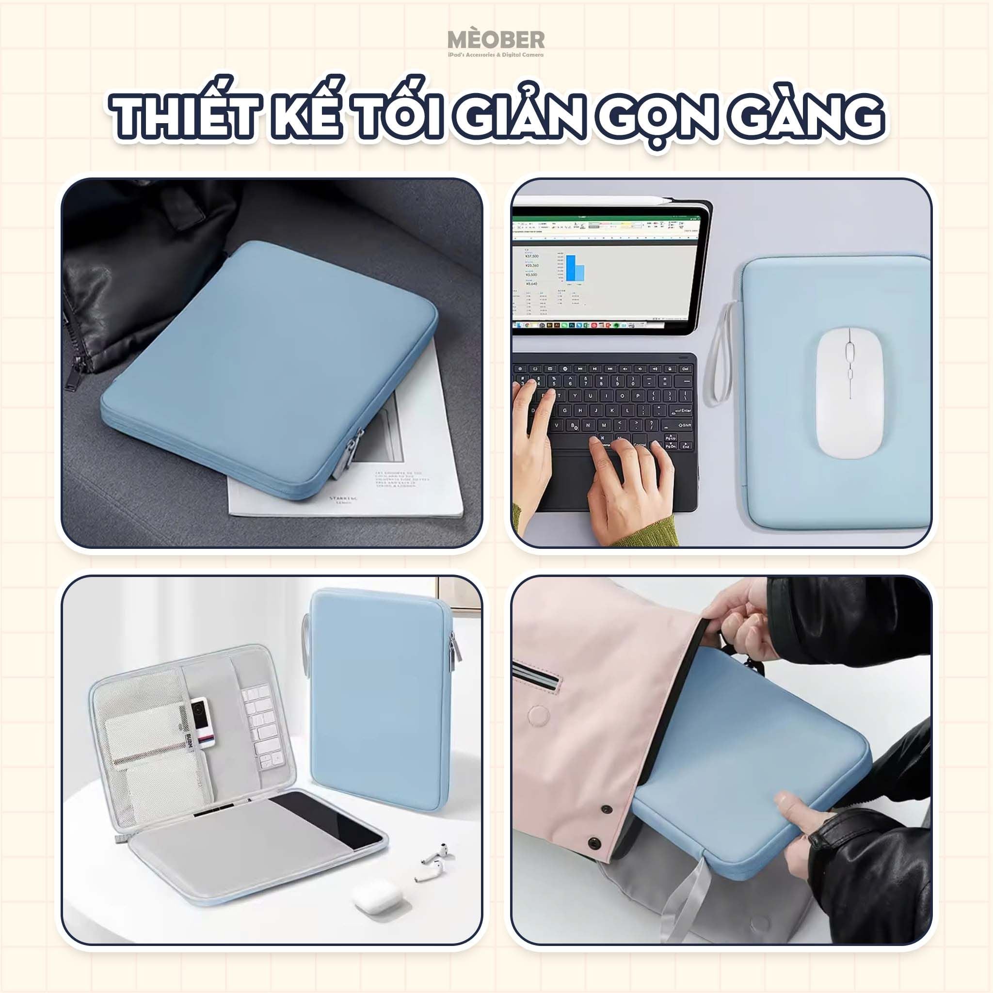 Túi chống sốc cho iPad & Laptop Basic Pastel - Chia ngăn thông minh, bảo vệ tối đa by MèoBer 