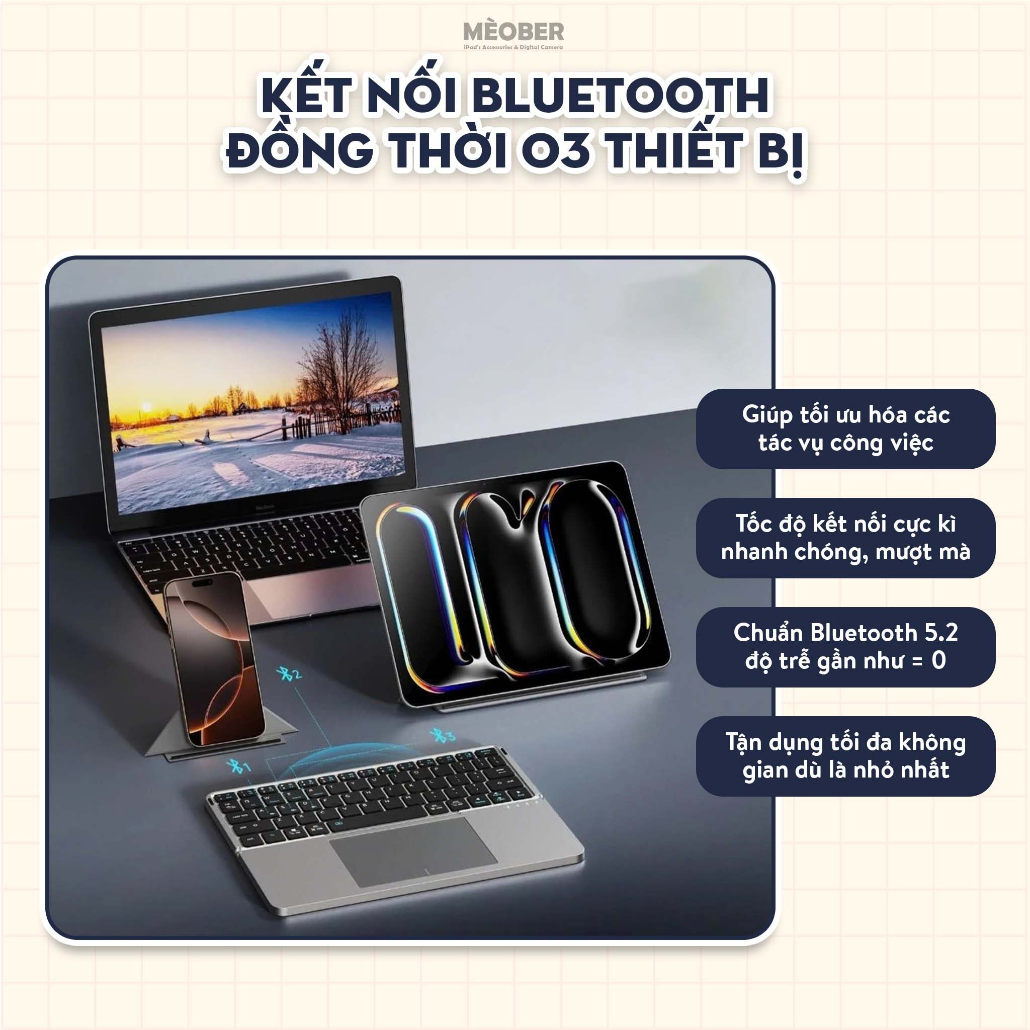  Bàn phím gập kiêm giá đỡ Foldable Keyboard dành cho iPad, Smartphone, Laptop, kết nối Bluetooth 3-in-1, stand cover tháo rời by MèoBer 