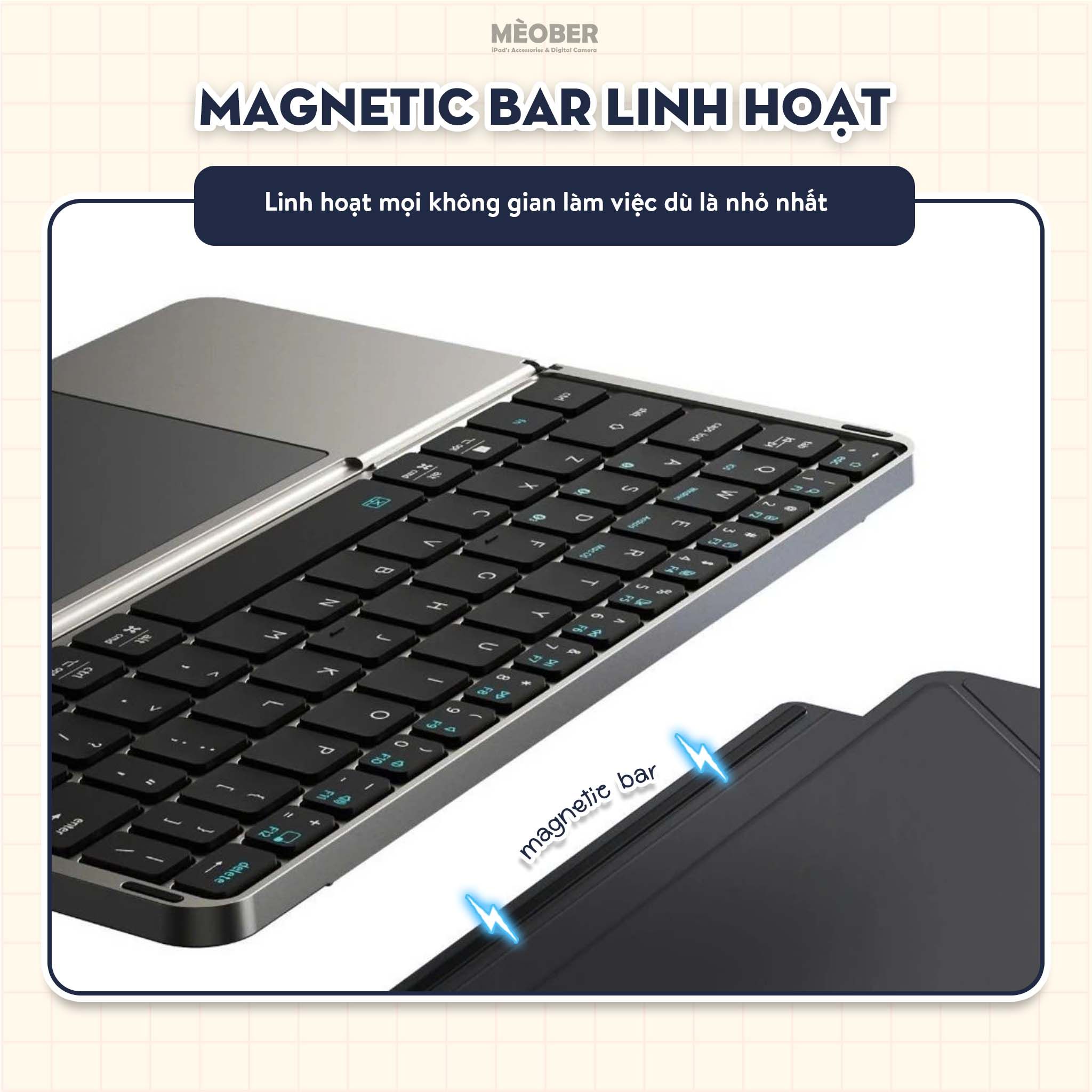  Bàn phím gập kiêm giá đỡ Foldable Keyboard dành cho iPad, Smartphone, Laptop, kết nối Bluetooth 3-in-1, stand cover tháo rời by MèoBer 