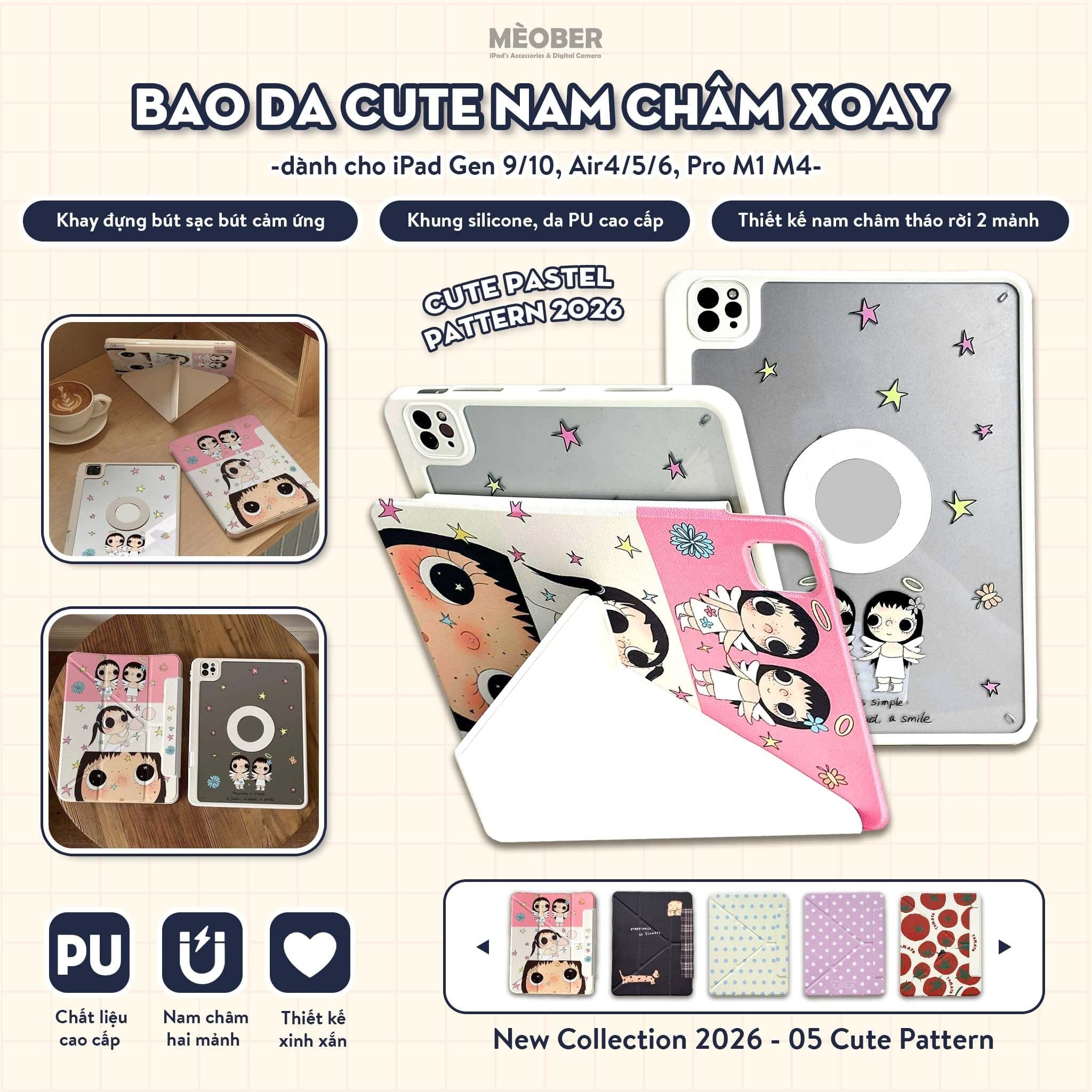 [New 2026] Bao da Cute Nam Châm Xoay x Origami dành cho iPad - Hỗ trợ tháo rời linh hoạt, siêu bảo vệ by MèoBer 