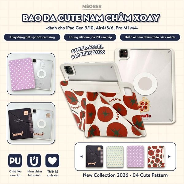  [New 2026] Bao da Cute Nam Châm Xoay x Origami dành cho iPad - Hỗ trợ tháo rời linh hoạt, siêu bảo vệ by MèoBer 