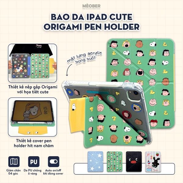  Bao da iPad Cute Origami Pen Holder gấp xếp xoay 360 by MèoBer 