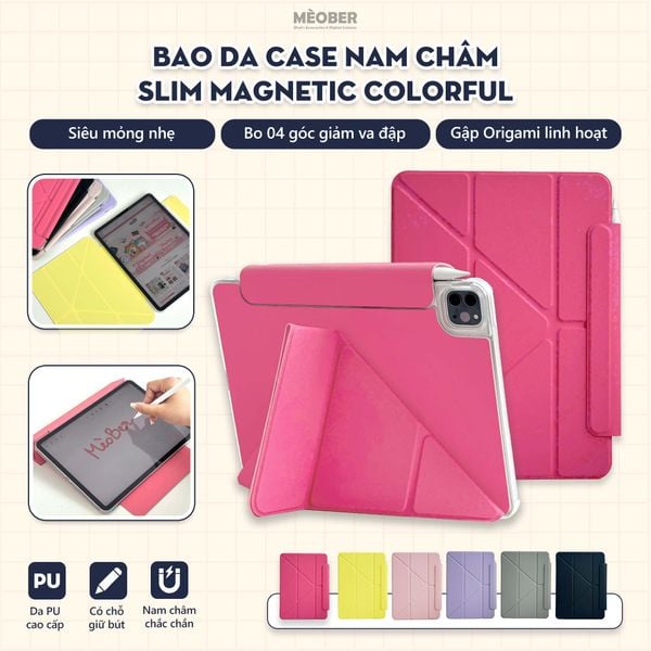  Bao da iPad nam châm Slim Magnetic - Siêu mỏng hít lưng iPad, có viền bảo vệ dành cho Pro M1/M2, M4, Air 4/5/6, Gen 10/11 A16, Mini 6/7 by MèoBer 