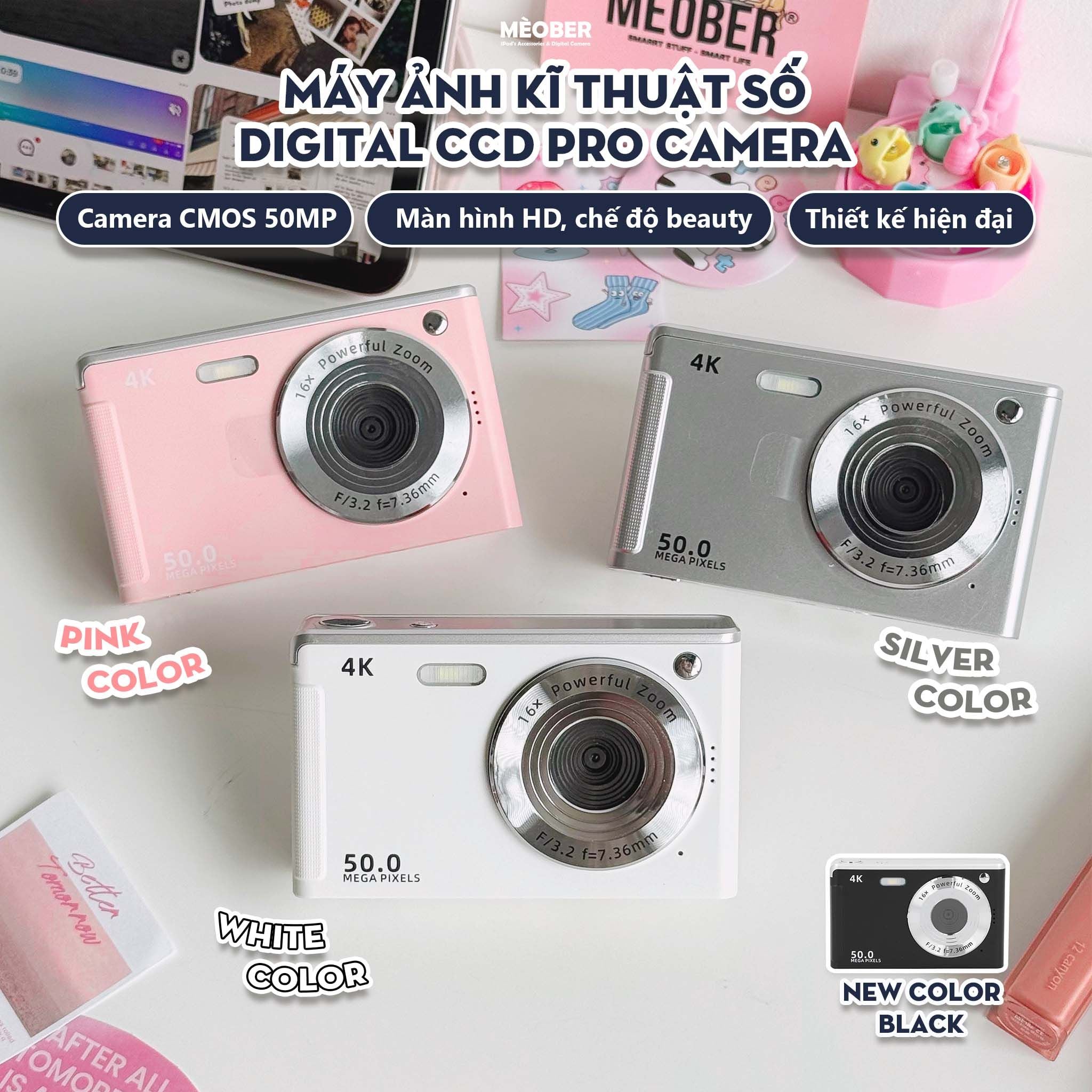 [Tặng thẻ nhớ] Máy ảnh kĩ thuật số digital CCD Pro Camera - quay, chụp 50MP sắc nét, nhỏ gọn phong cách Y2K by MèoBer 