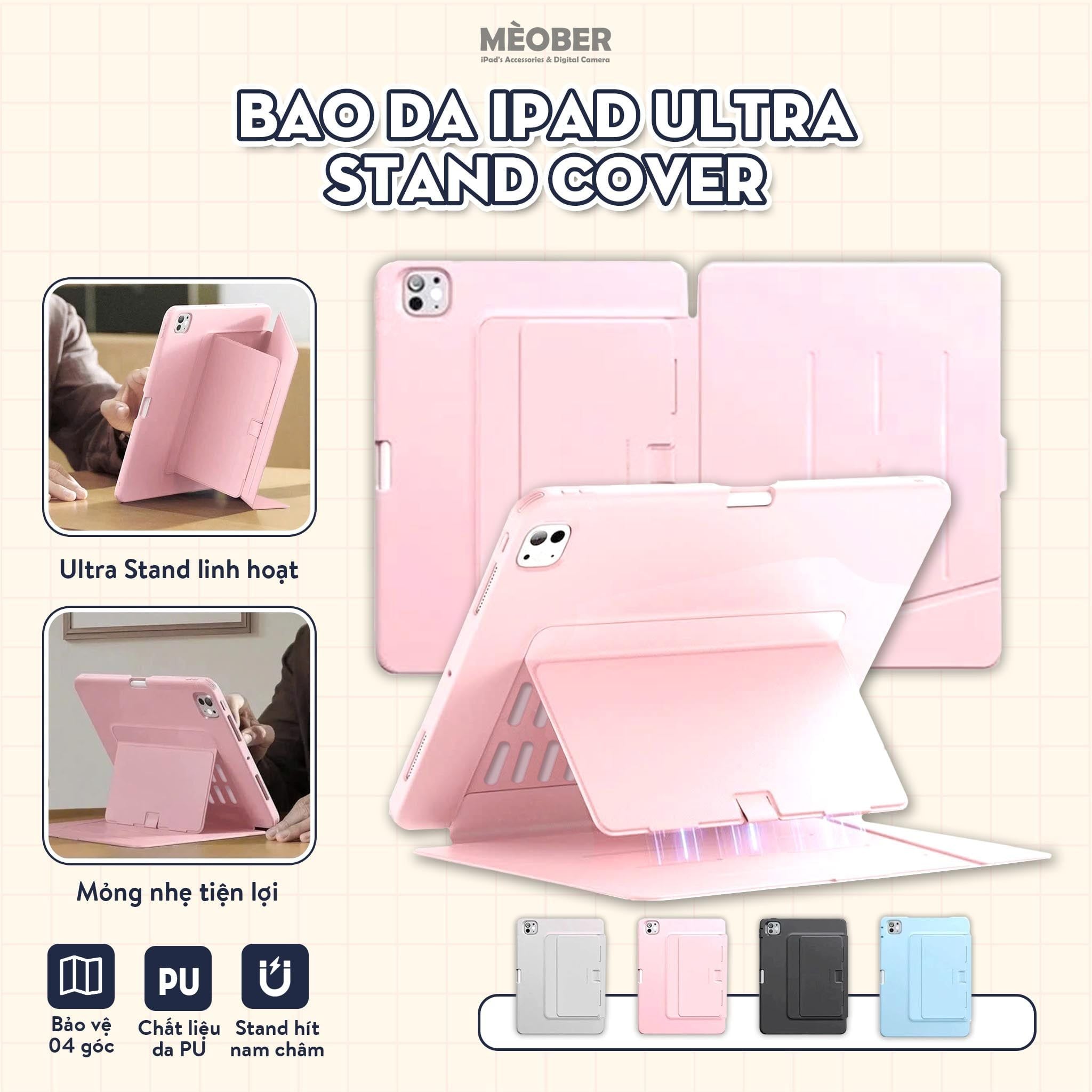  Bao da iPad Ultra Stand Cover - Có chân đứng xoay ngang dọc, siêu chống sốc by MèoBer 