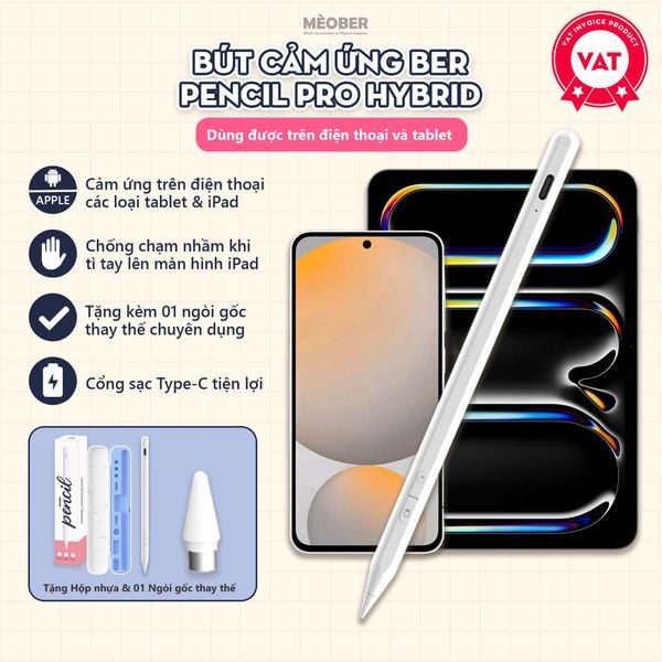  [2026] Bút cảm ứng BerPencil Hybrid dành cho điện thoại và iPad - Chống chạm nhầm, scribble thế hệ mới by MèoBer 