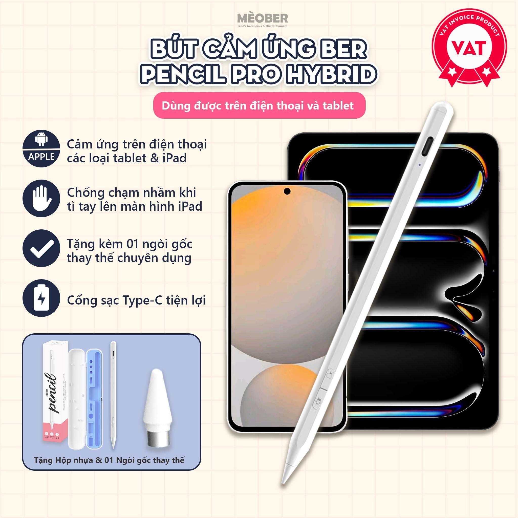  [2026] Bút cảm ứng BerPencil Hybrid dành cho điện thoại và iPad - Chống chạm nhầm, scribble thế hệ mới by MèoBer 