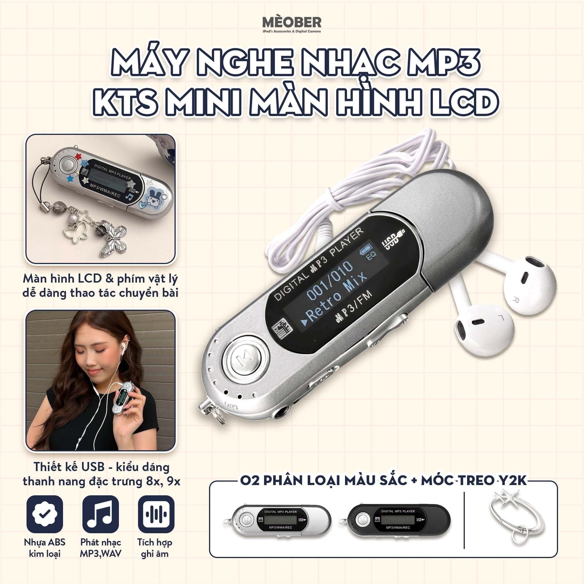  Máy nghe nhạc MP3 kỹ thuật số mini, màn hình LCD, hỗ trợ nghe Đài FM, lắp thẻ nhớ, vibe Y2K by MèoBer 