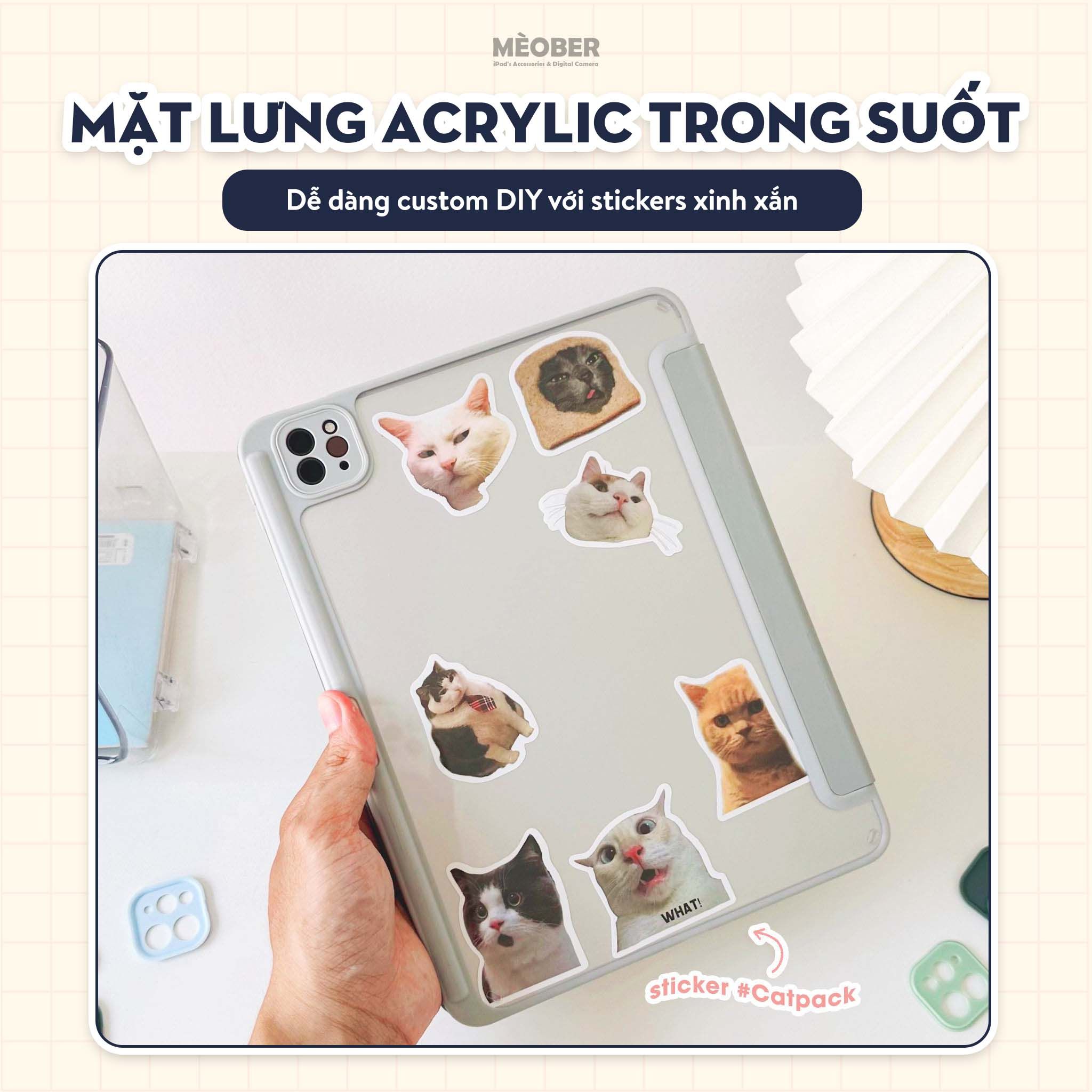  Bao da iPad Basic Acrylic tối giản, lưng trong suốt, chống vỡ, chống ố, cho Air4/5/6/7-Pro11-Gen5/6/7/8/9/10/11-ProM4 