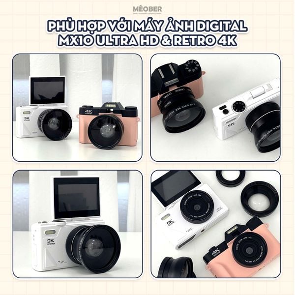  Ống kính góc rộng Super Wide Angle 0,45x + Ống kính Macro cho máy ảnh KTS Digital MX10 và Retro 4K by MèoBer 