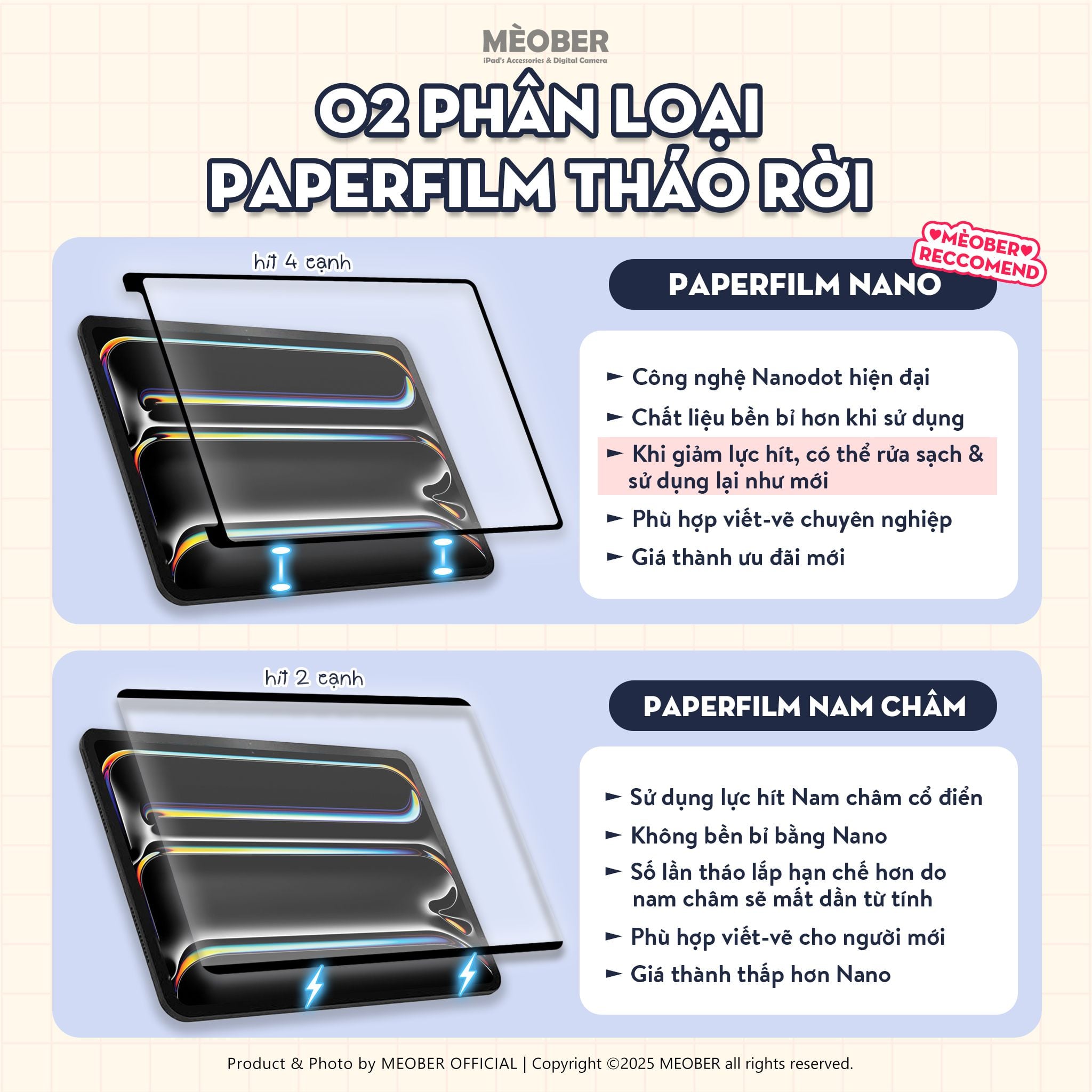  [Paperlike Tháo Rời] Dán màn hình iPad BerPaper Magnetic & Nano Paperfilm - Hỗ trợ tháo rời, tạo cảm giác viết bút dễ dàng by Meober 
