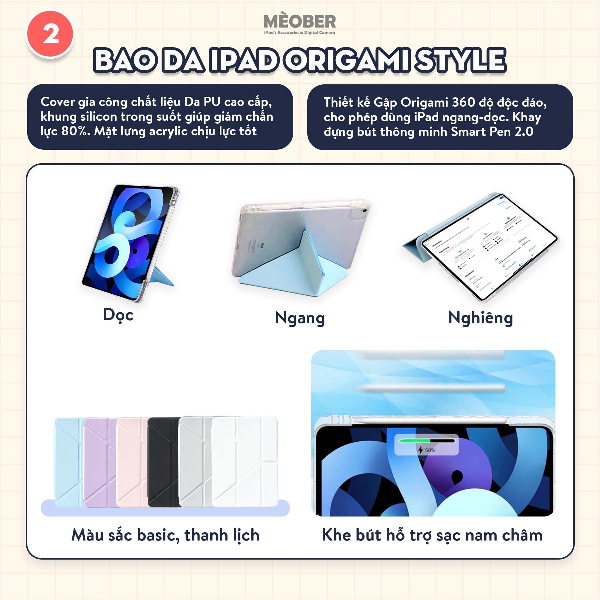  Combo phụ kiện iPad Pro Pack - Gồm 01 Bút Cảm ứng, 01 Ốp Origami khe bút cố định, 01 dán màn hình Paperlike Pro, 01 Khăn Microfiber by MèoBer 