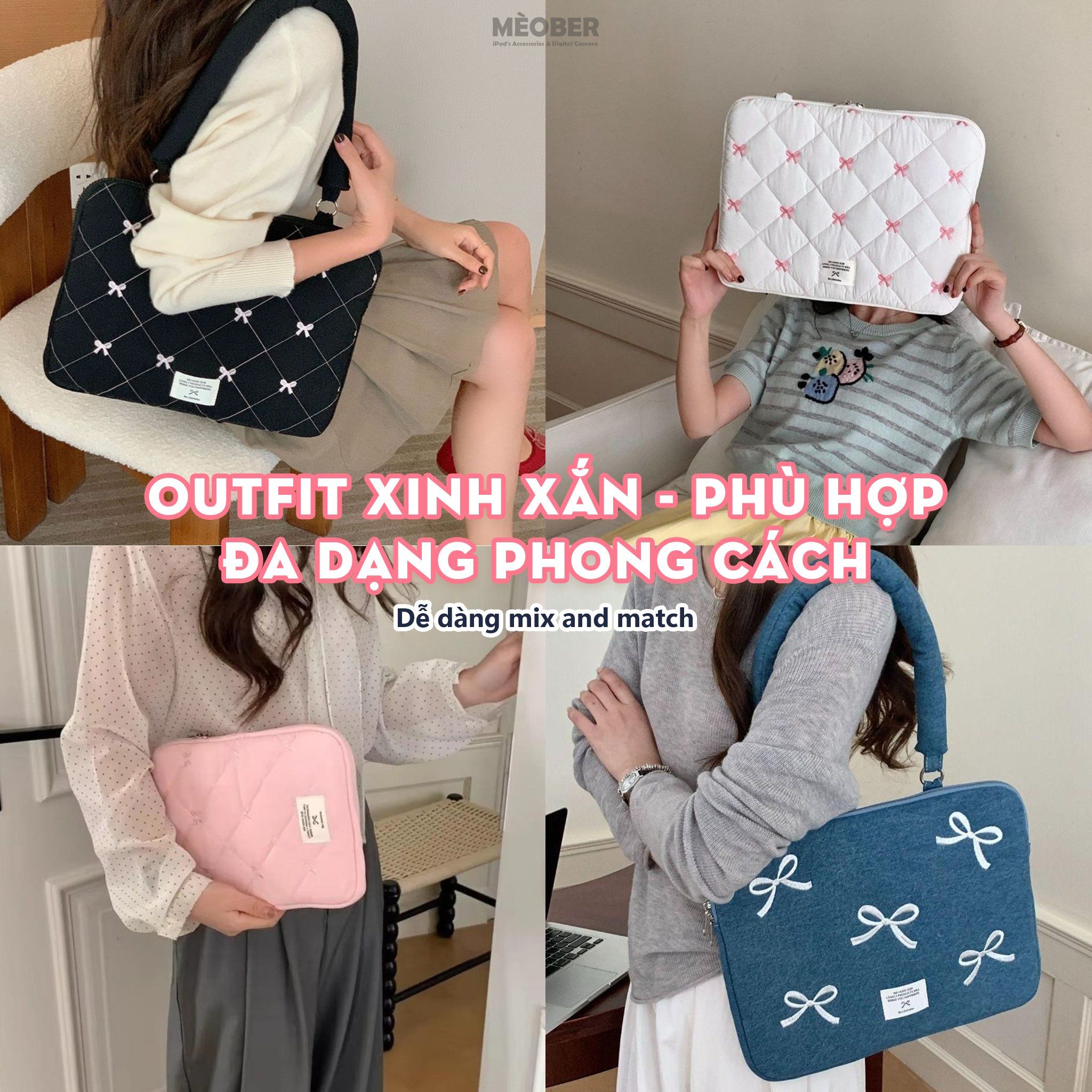  Túi chống sốc Ribbon Bag V2 cho iPad & Laptop - Thiết kế tinh tế họa tiết nơ dễ thương, phong cách nữ tính ngọt ngào by MèoBer 