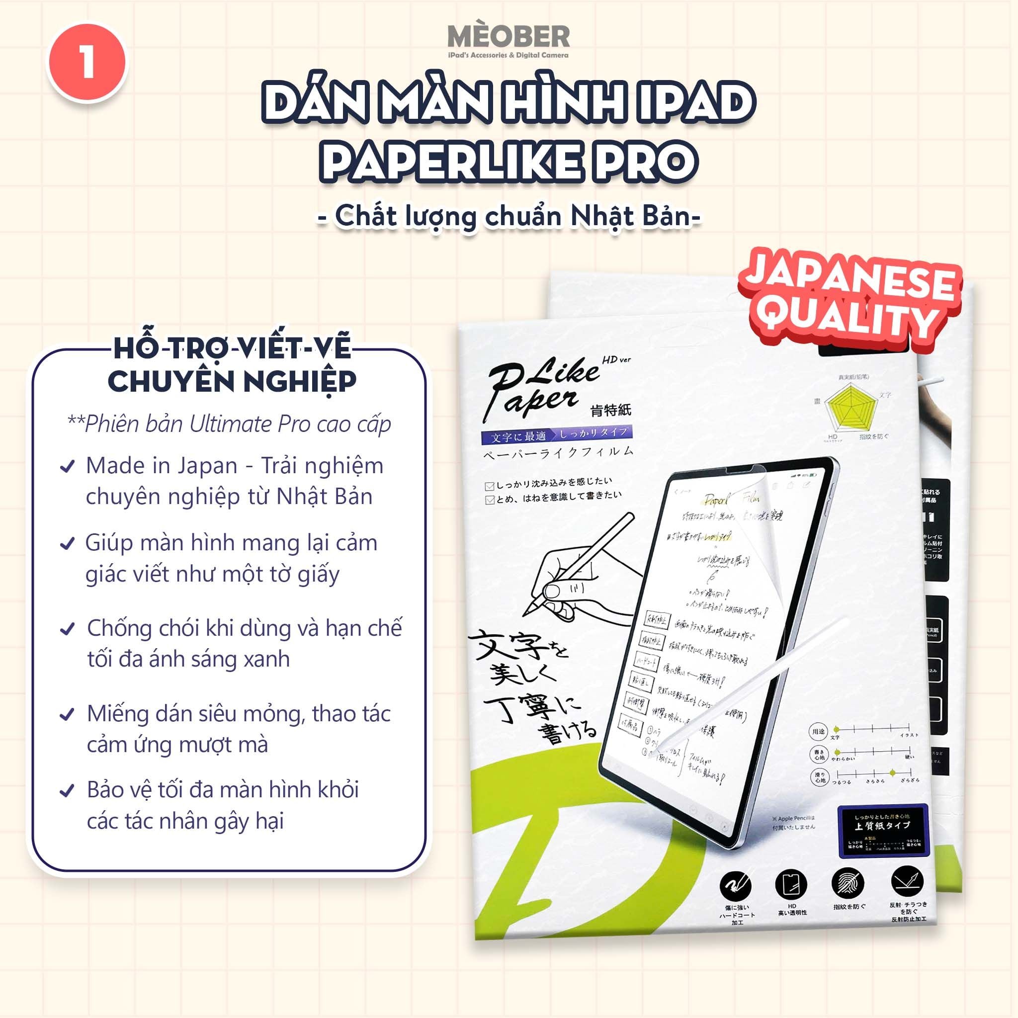  Combo phụ kiện iPad Pro Pack - Gồm 01 Bút Cảm ứng, 01 Ốp Origami khe bút cố định, 01 dán màn hình Paperlike Pro, 01 Khăn Microfiber by MèoBer 