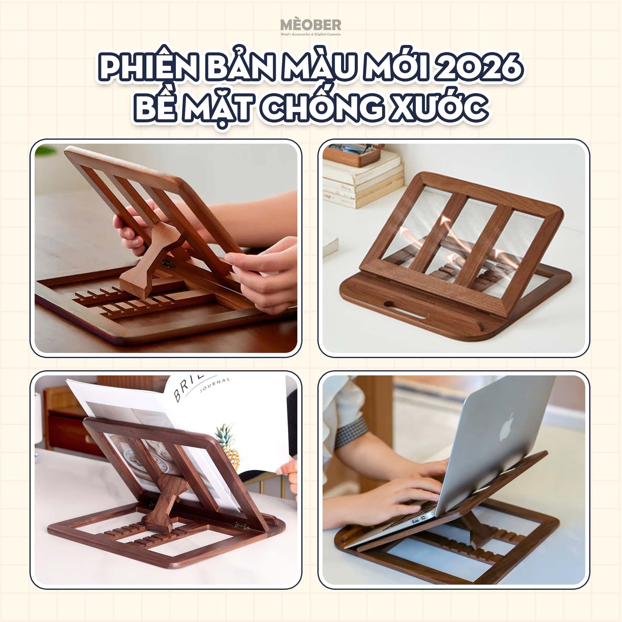  Kệ, Giá Đỡ Laptop & iPad Gỗ Cao Cấp Woody Art Stand, hỗ trợ viết vẽ, tản nhiệt máy, kê đa góc nghiêng by MèoBer 