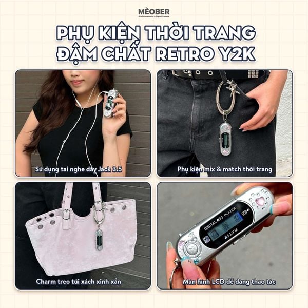  Máy nghe nhạc MP3 kỹ thuật số mini, màn hình LCD, hỗ trợ nghe Đài FM, lắp thẻ nhớ, vibe Y2K by MèoBer 
