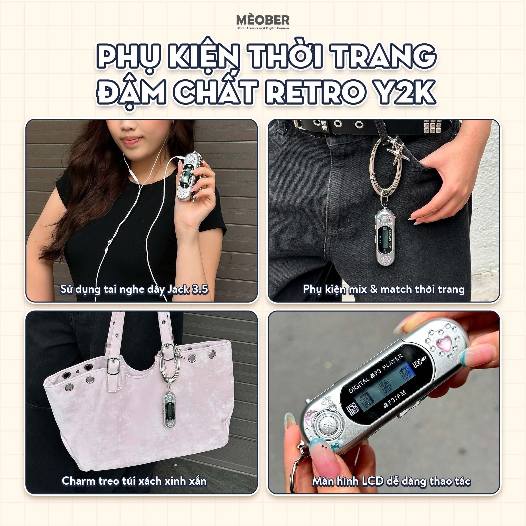 Máy nghe nhạc MP3 kỹ thuật số mini, màn hình LCD, hỗ trợ nghe Đài FM, lắp thẻ nhớ, vibe Y2K by MèoBer 
