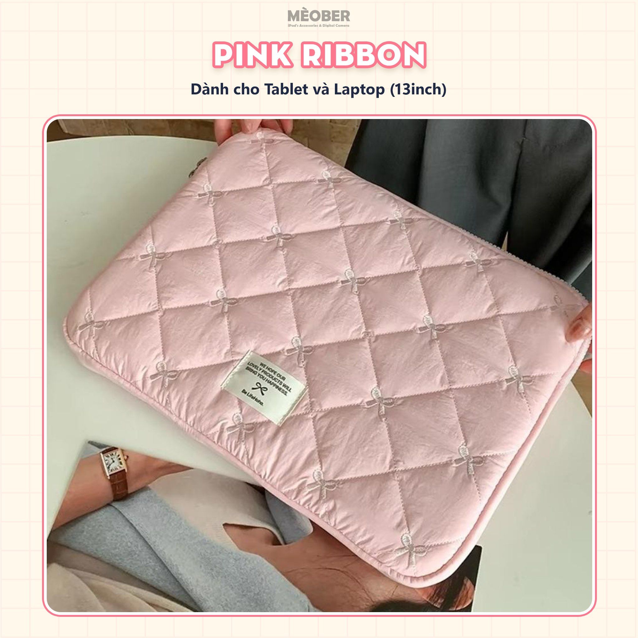  Túi chống sốc Ribbon Bag V2 cho iPad & Laptop - Thiết kế tinh tế họa tiết nơ dễ thương, phong cách nữ tính ngọt ngào by MèoBer 