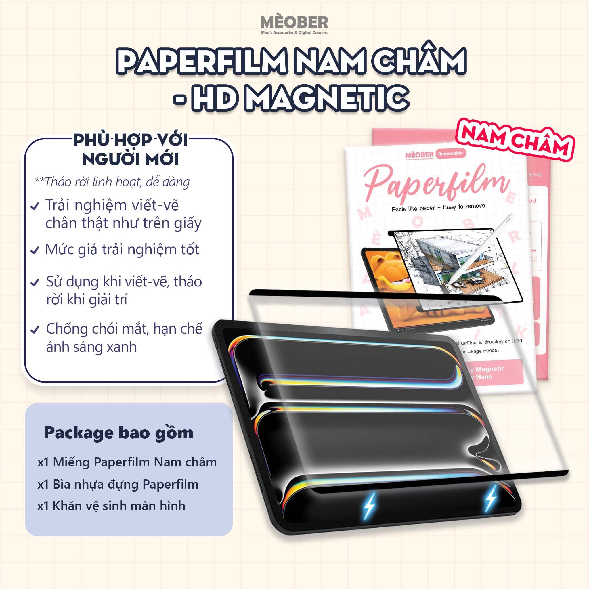  [Paperlike Tháo Rời] Dán màn hình iPad BerPaper Magnetic & Nano Paperfilm - Hỗ trợ tháo rời, tạo cảm giác viết bút dễ dàng by Meober 