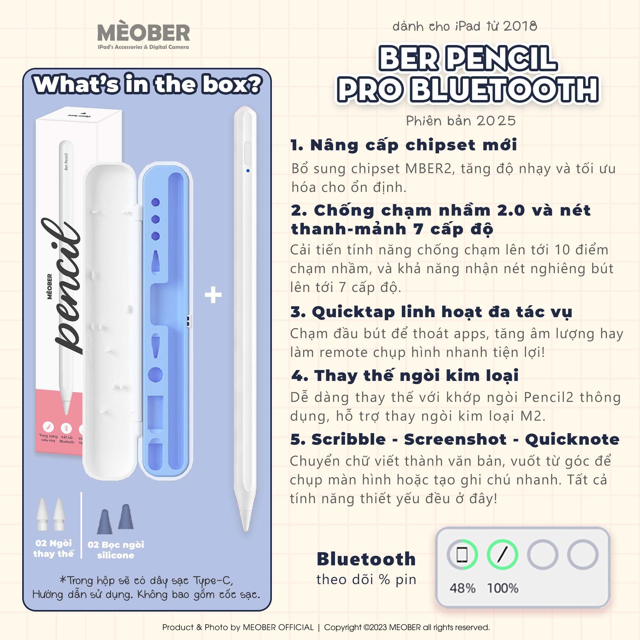  [New 2025] Bút cảm ứng BerPencil Pro Max dành cho iPad - Chống chạm nhầm, scribble, chuyển tẩy/ bút by MèoBer 