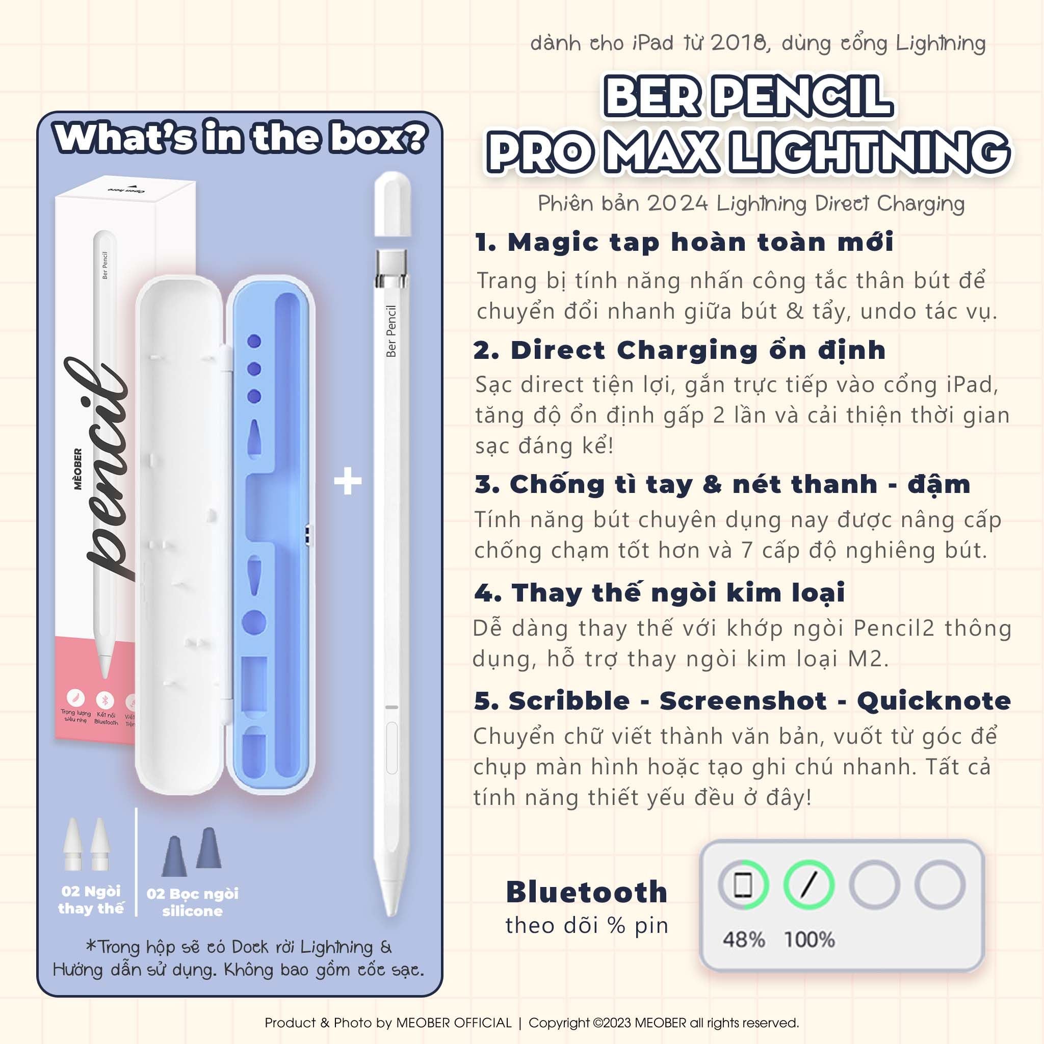  Bút cảm ứng BerPencil Pro dành cho iPad - Chống chạm nhầm, chuyển chữ viết thành văn bản, sạc nam châm by MèoBer 