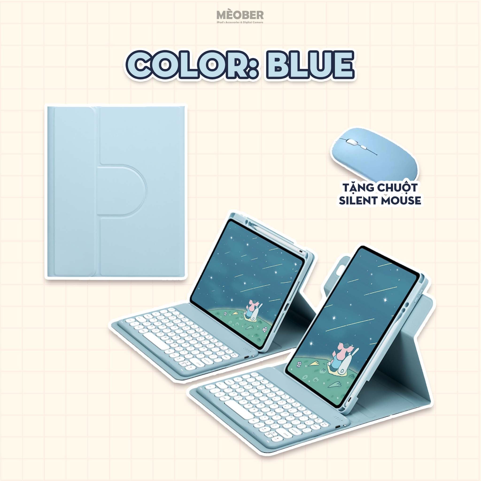  [2026] Bao da iPad Xoay cố định kèm bàn phím - Case Keyboard 360 by Meober dành cho Gen 8/9/10 Air4/5/6 Pro11 