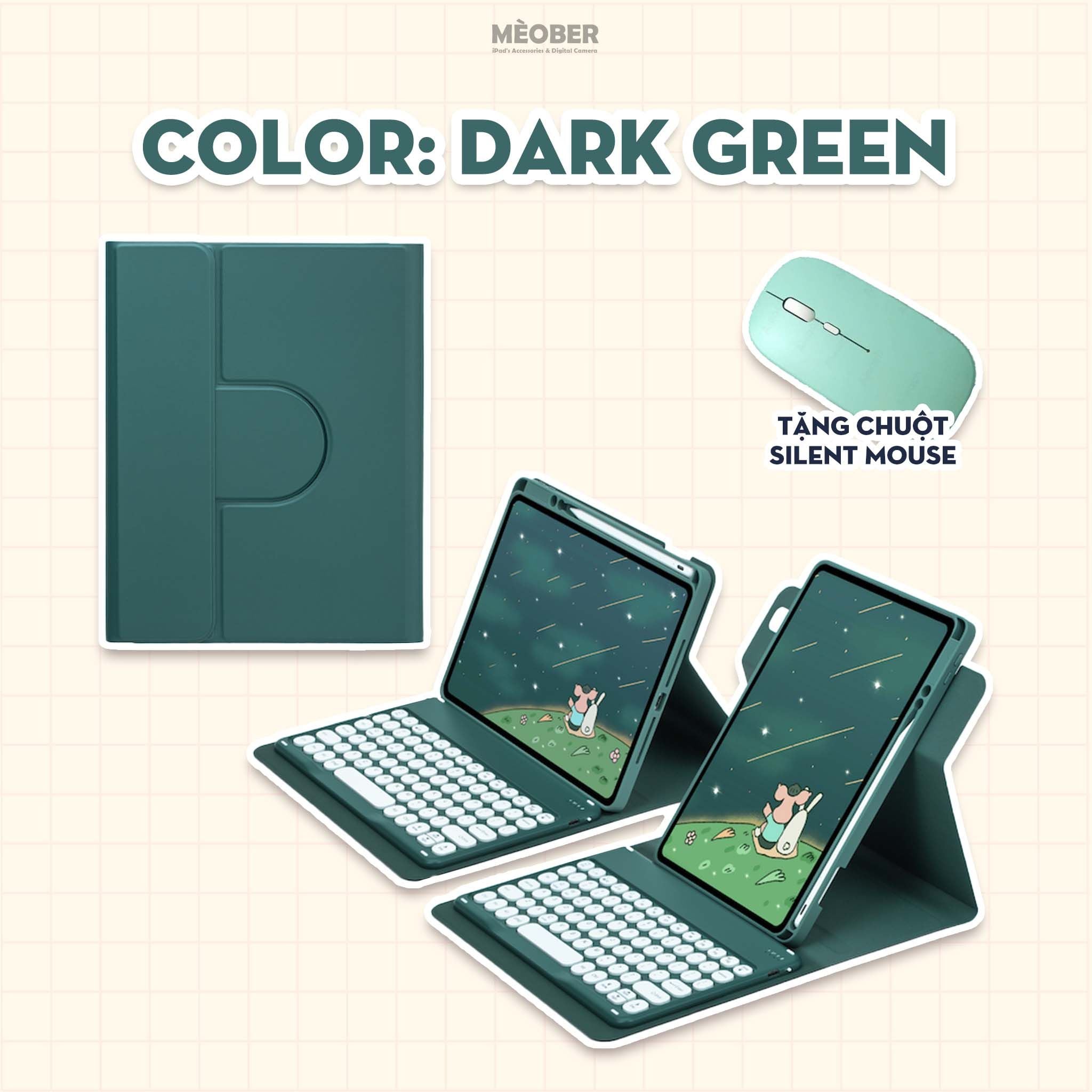  [2026] Bao da iPad Xoay cố định kèm bàn phím - Case Keyboard 360 by Meober dành cho Gen 8/9/10 Air4/5/6 Pro11 