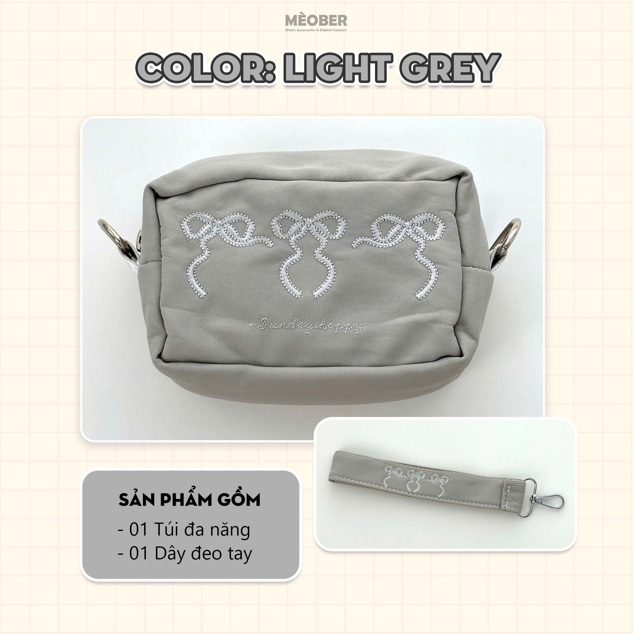  Túi đựng phụ kiện, máy ảnh, đa năng Soft Ribbon  - Thiết kế họa tiết nơ tối giản, chia ngăn thông minh by MèoBer 