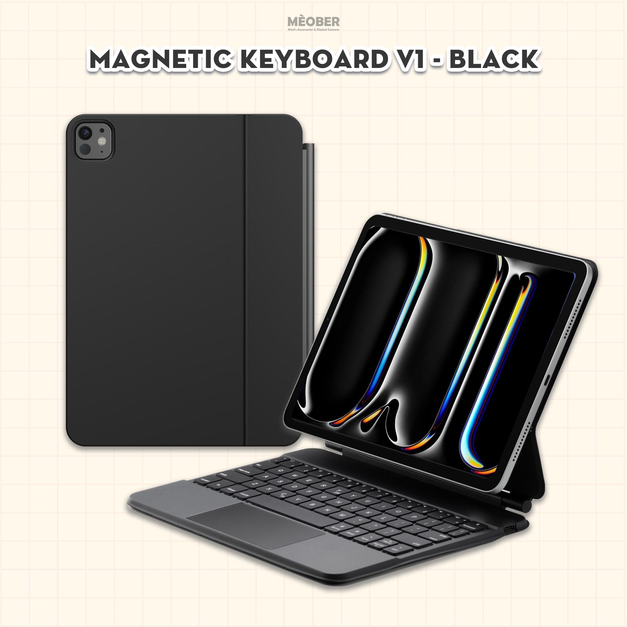  Bao Da Kèm Bàn Phím Magnetic Keyboard cho iPad Air 4/5/6/7, Pro 11 12,9, Pro M4, Gen 10/11 A16 by MèoBer 