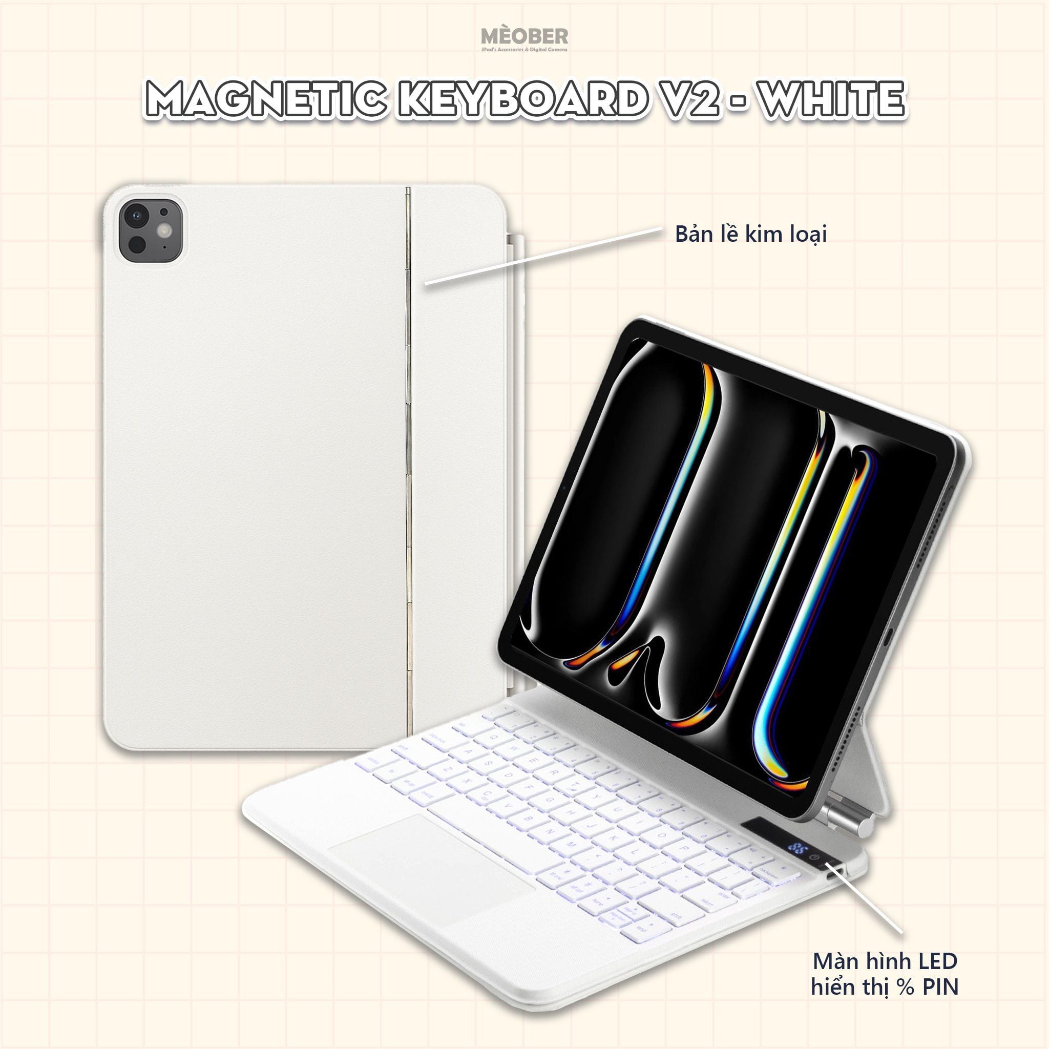  Bao Da Kèm Bàn Phím Magnetic Keyboard cho iPad Air 4/5/6/7, Pro 11 12,9, Pro M4, Gen 10/11 A16 by MèoBer 