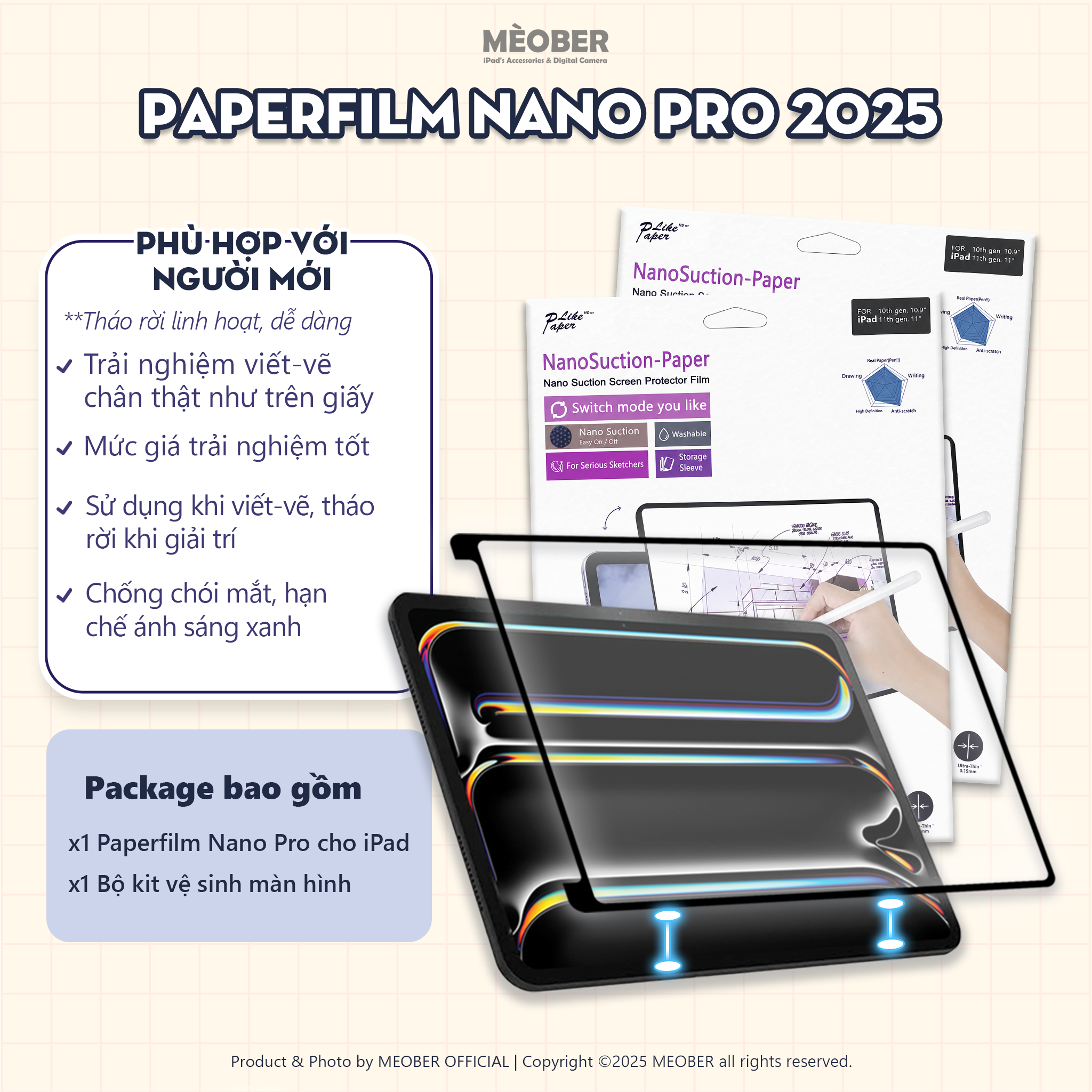  [Made in Japan] Dán màn hình iPad Paperlike Nano - Nhám mịn mới, hỗ trợ tháo rời nano, tăng cường hiển thị by MèoBer 
