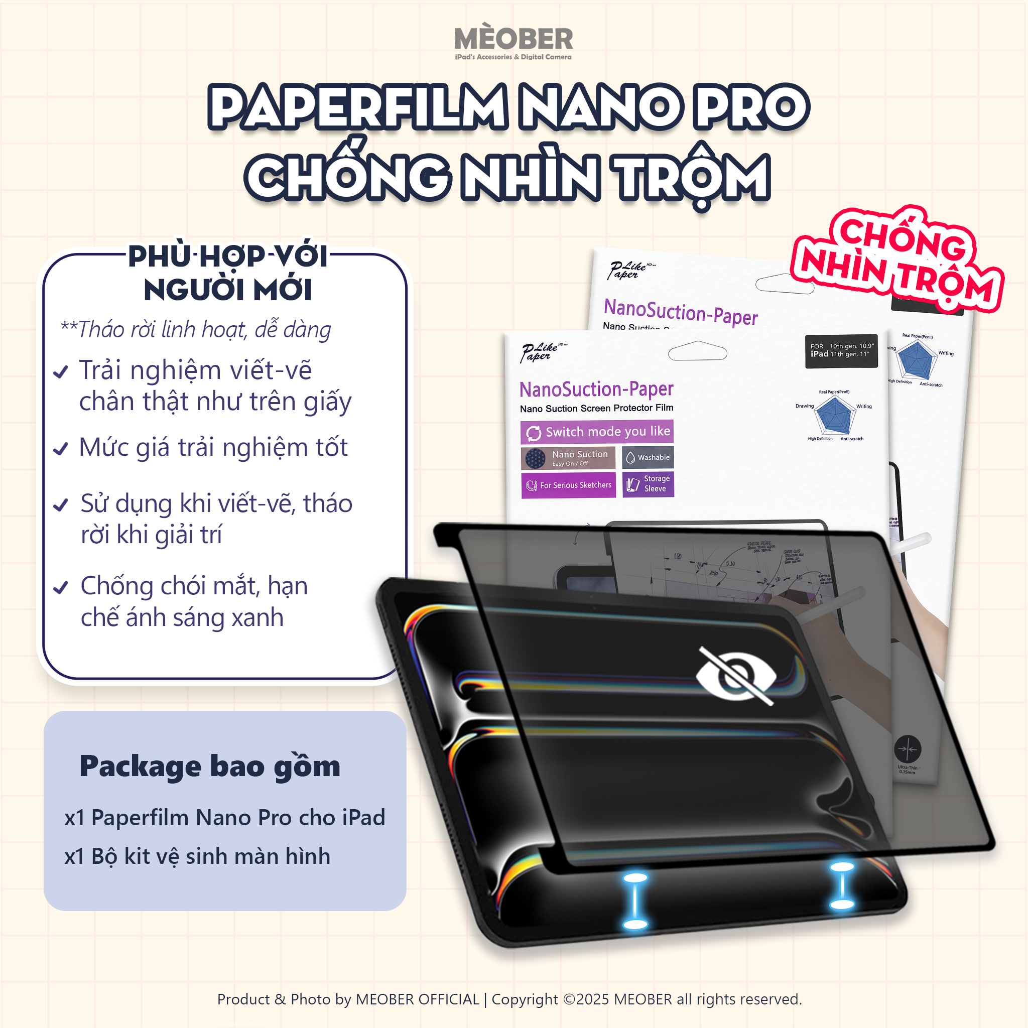  [Made in Japan] Dán màn hình iPad Paperlike Nano - Nhám mịn mới, hỗ trợ tháo rời nano, tăng cường hiển thị by MèoBer 