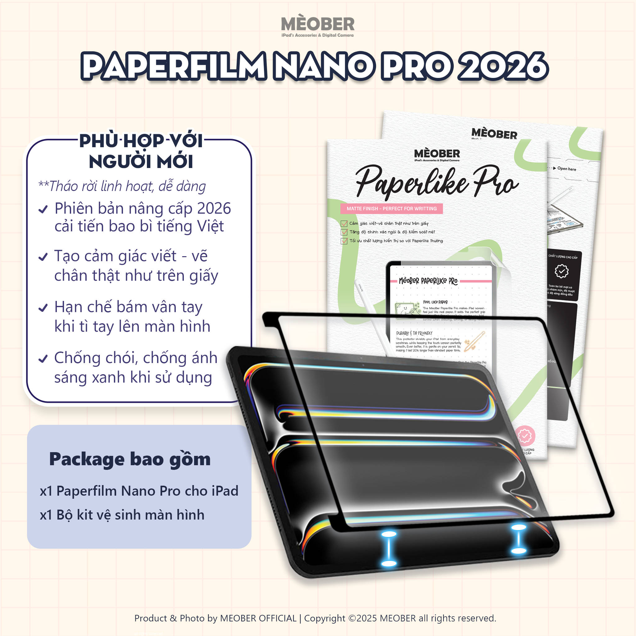  [Made in Japan] Dán màn hình iPad Paperlike Nano - Nhám mịn mới, hỗ trợ tháo rời nano, tăng cường hiển thị by MèoBer 